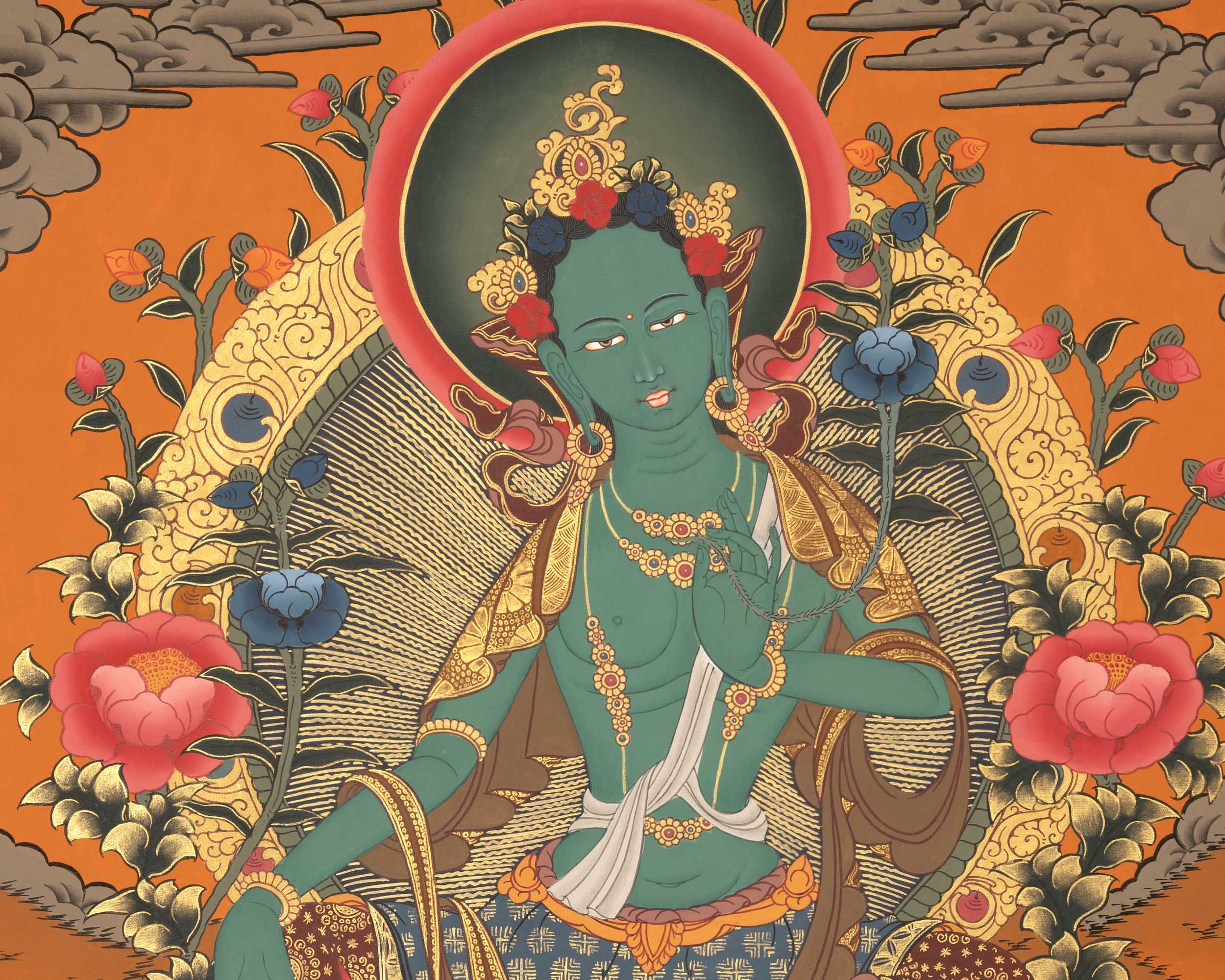 Quality Green Tara Thangka | Handpainted Buddhist Art | Wall Decors