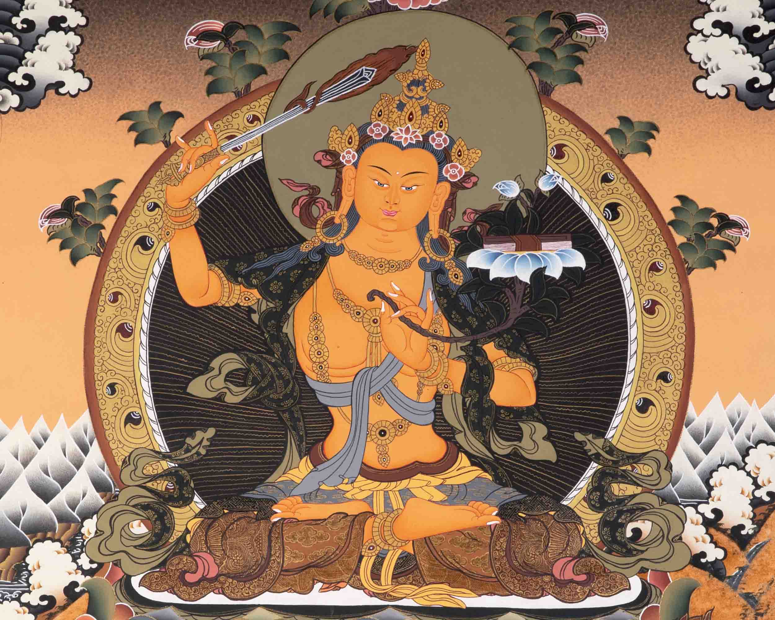 Manjushree With Purple Flower Brocade | Mindfulness Meditation Object