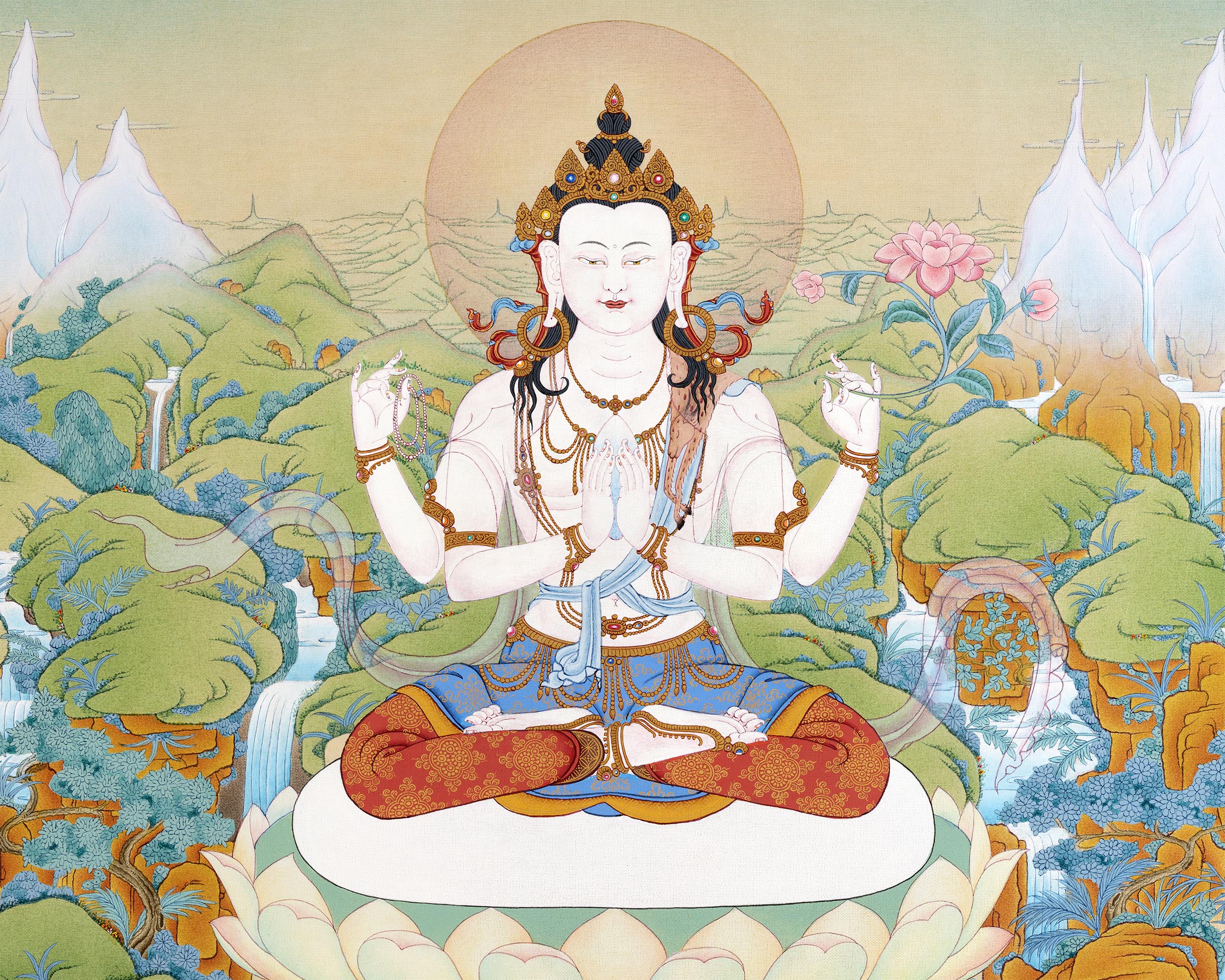 Bodhisattva Thangka | Avalokiteshvara, Manjushri, Vajrapani | Traditional Tibetan Art