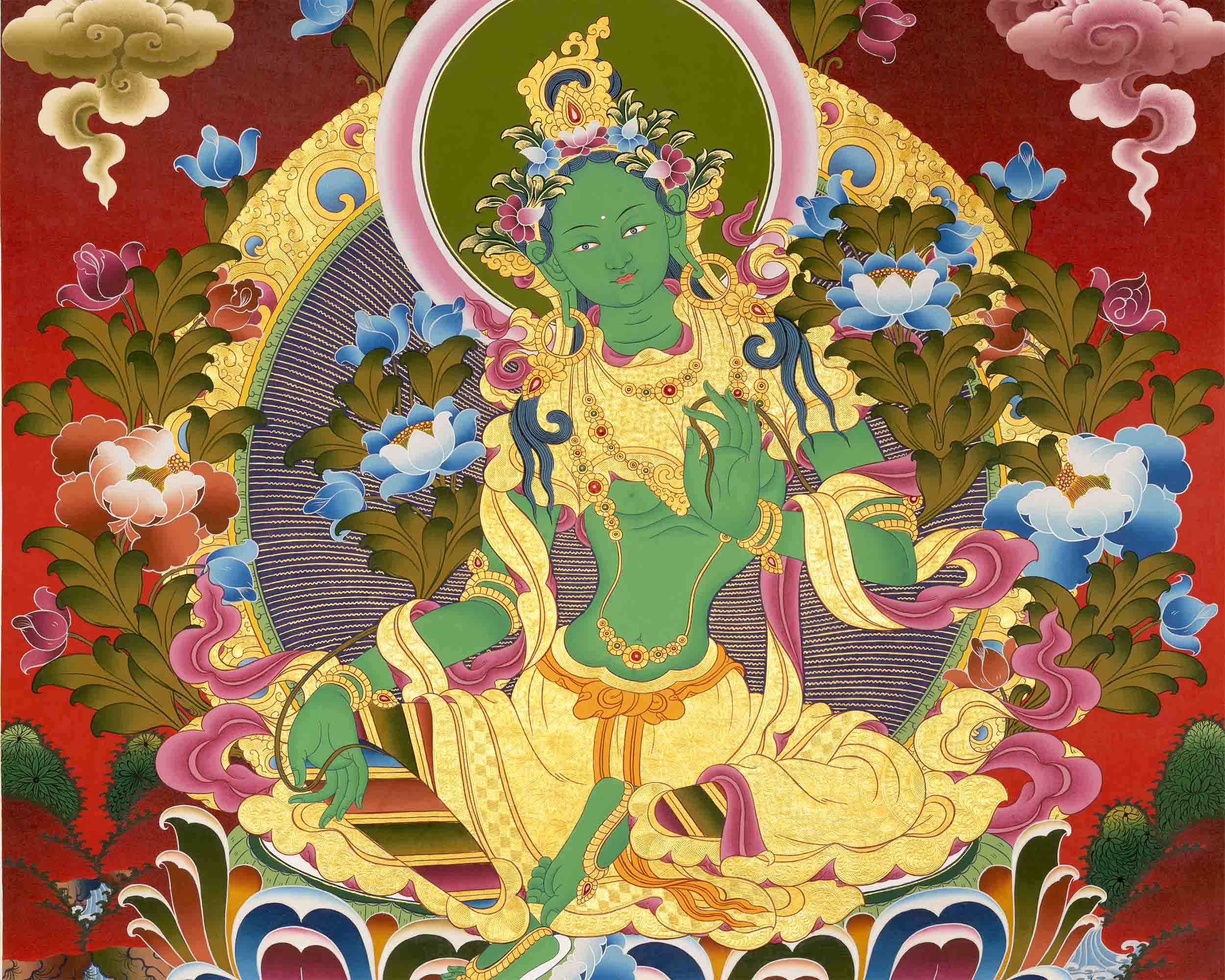 Green Tara Thangka Painting | Traditional Buddhist Art