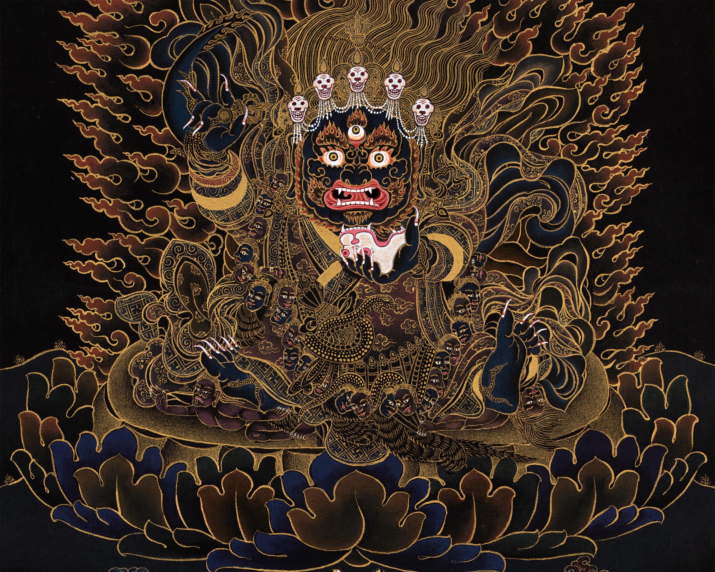 Mahakala Bernagchen Thangka | Traditional Black and Gold Painting