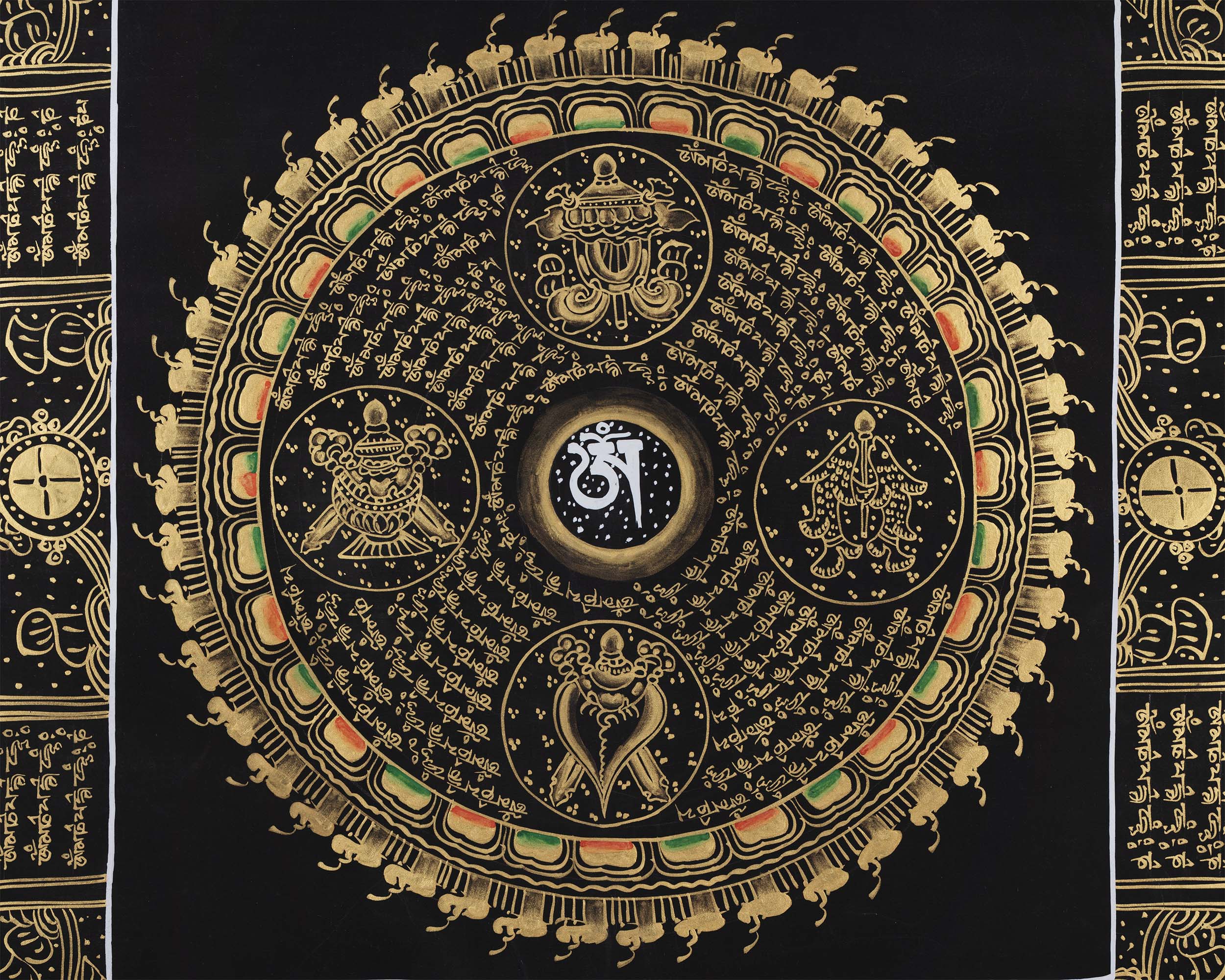 Om Mantra Mandala | Traditional Buddhist Thangka | Wall Hanging Decors