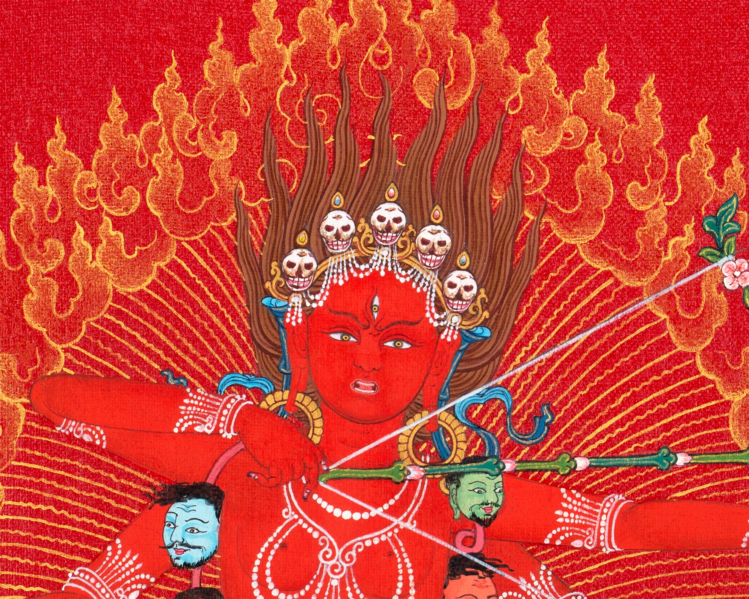 Kurukulla, Tibetan Thangka Painting, Traditional Buddhist Art in 24K Gold