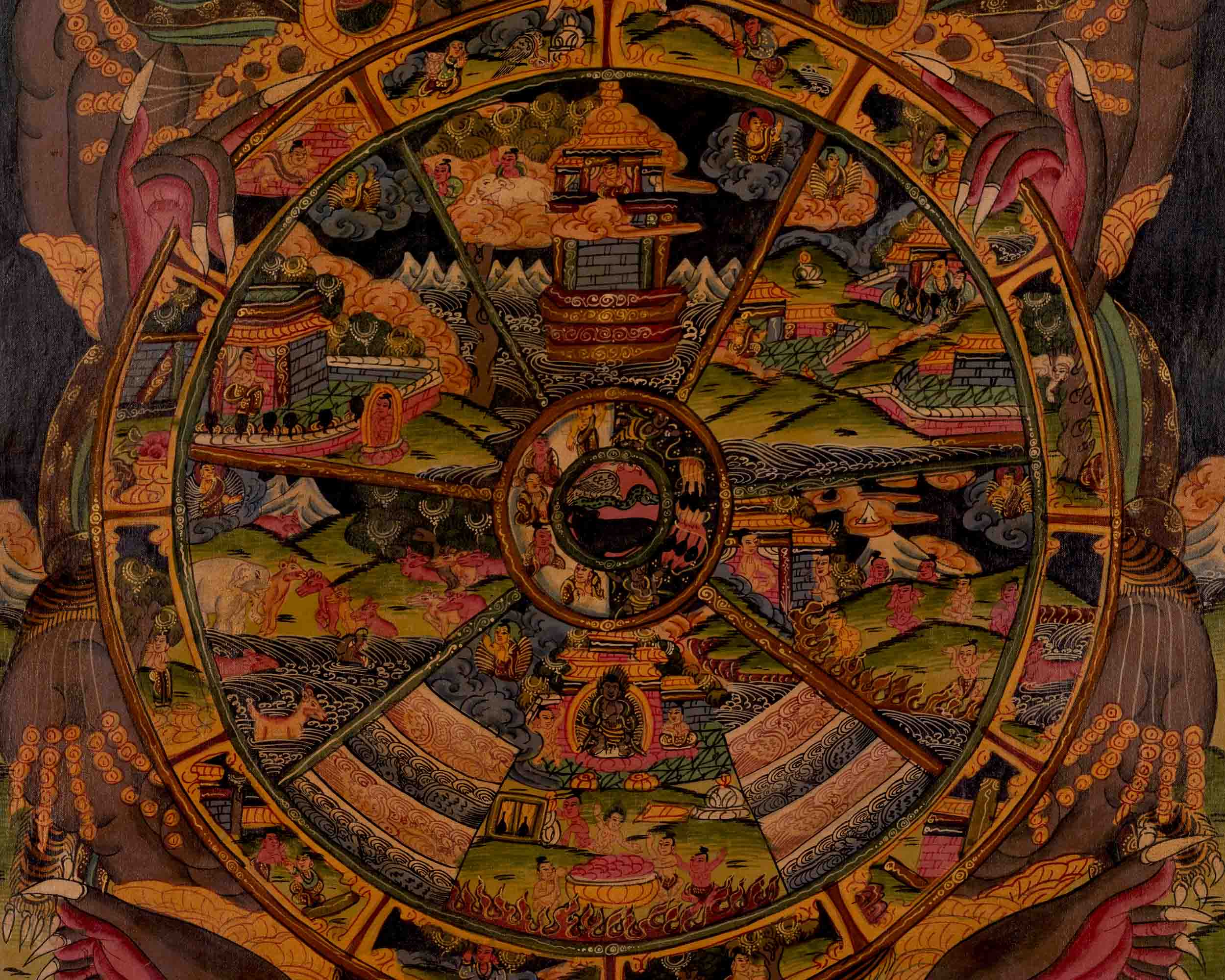Tibetan Oil Varnished Wheel Of Life | Traditional Thangka
