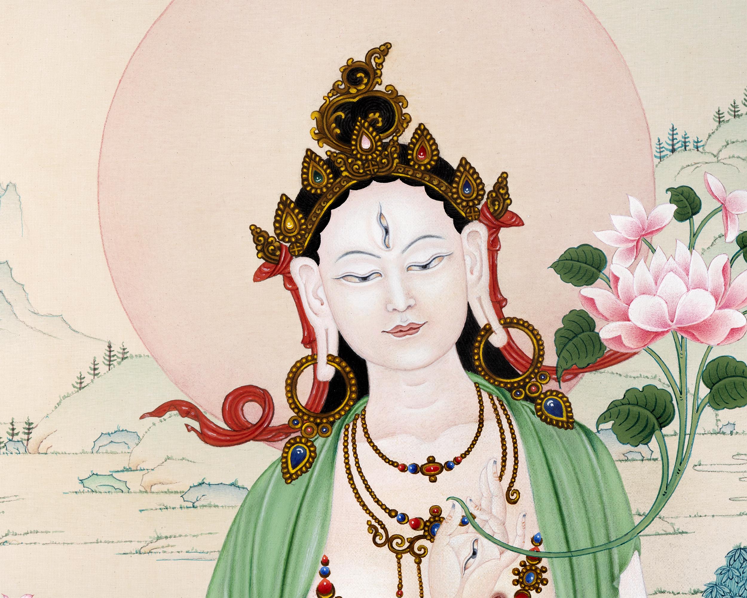 White Tara Thangka | Traditional Tibetan Stone Color White Tara Painting