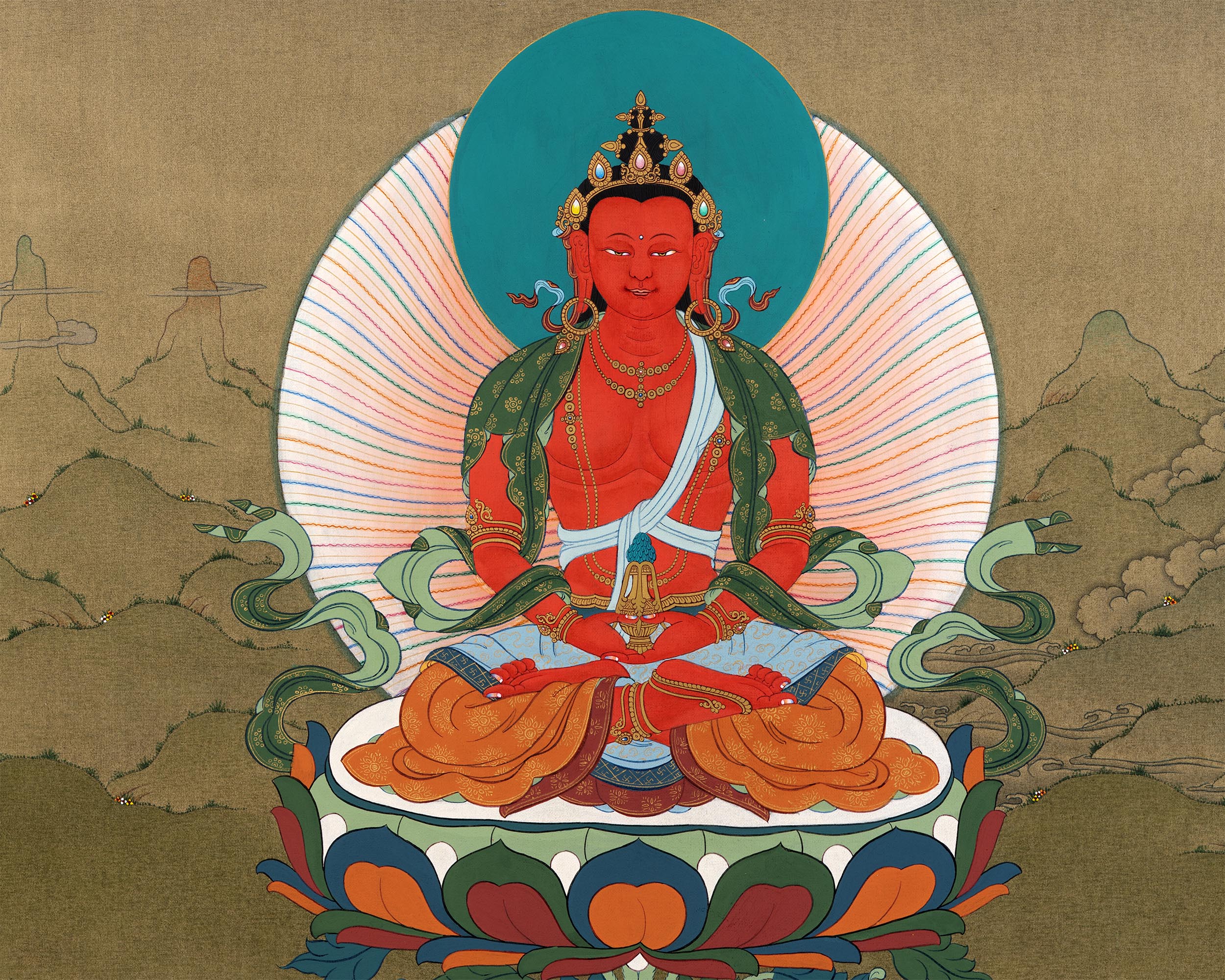 Amitayus With White Tara And Namgyalma Thangka | Tibetan Buddhist Art