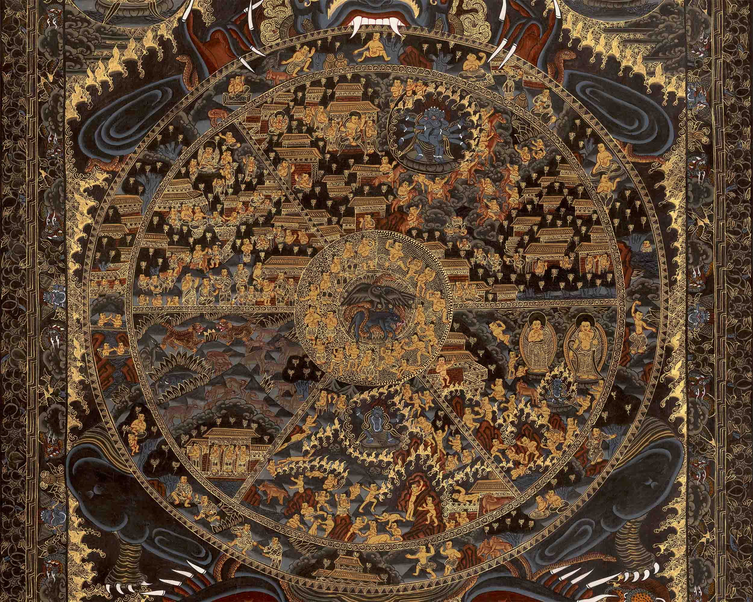 Hand-Painted Wheel Of Life Thangka | Bhavachakra Painting