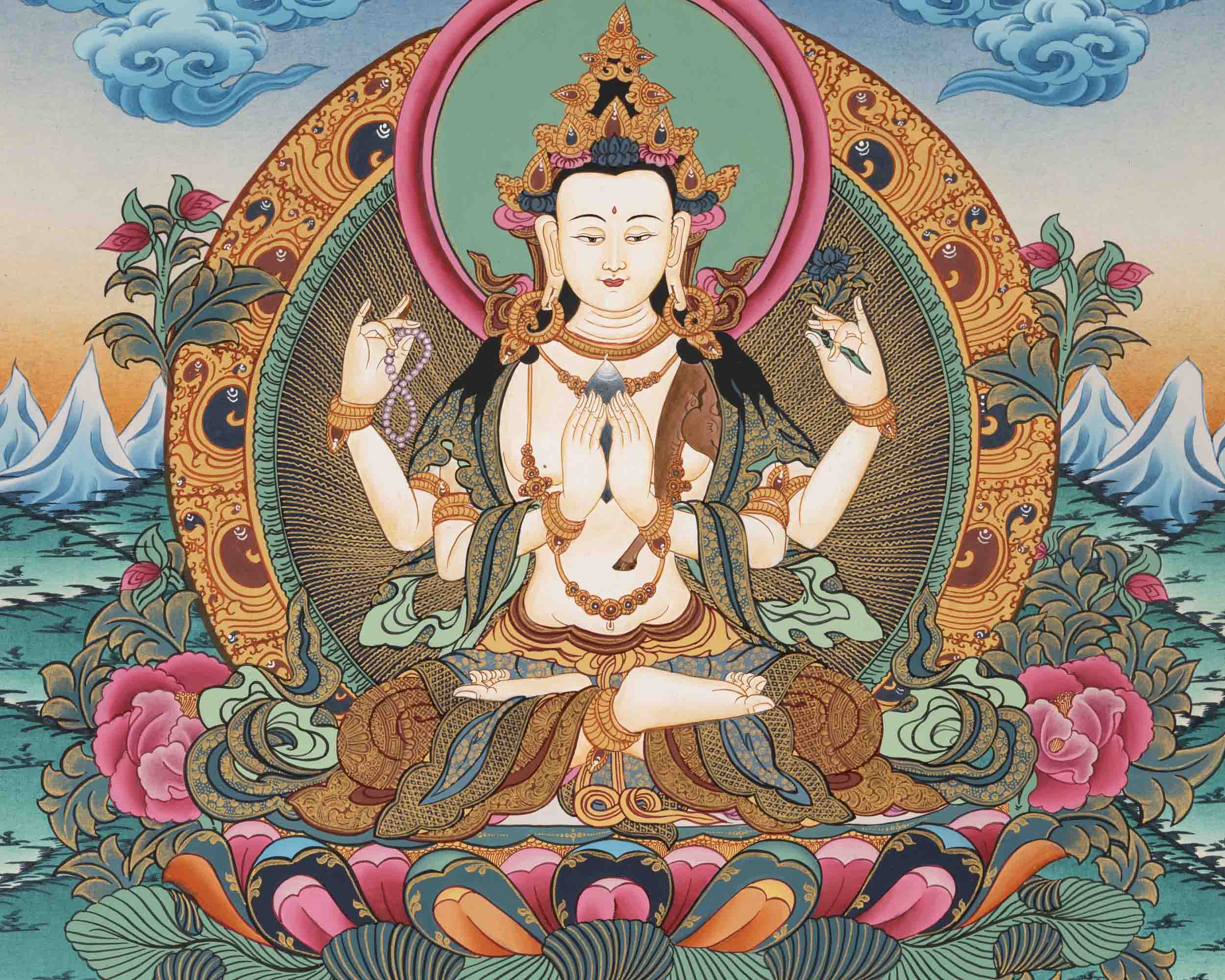 Avalokitesvara Chengrezig Thangka | Religious Painitng | Wall Decors