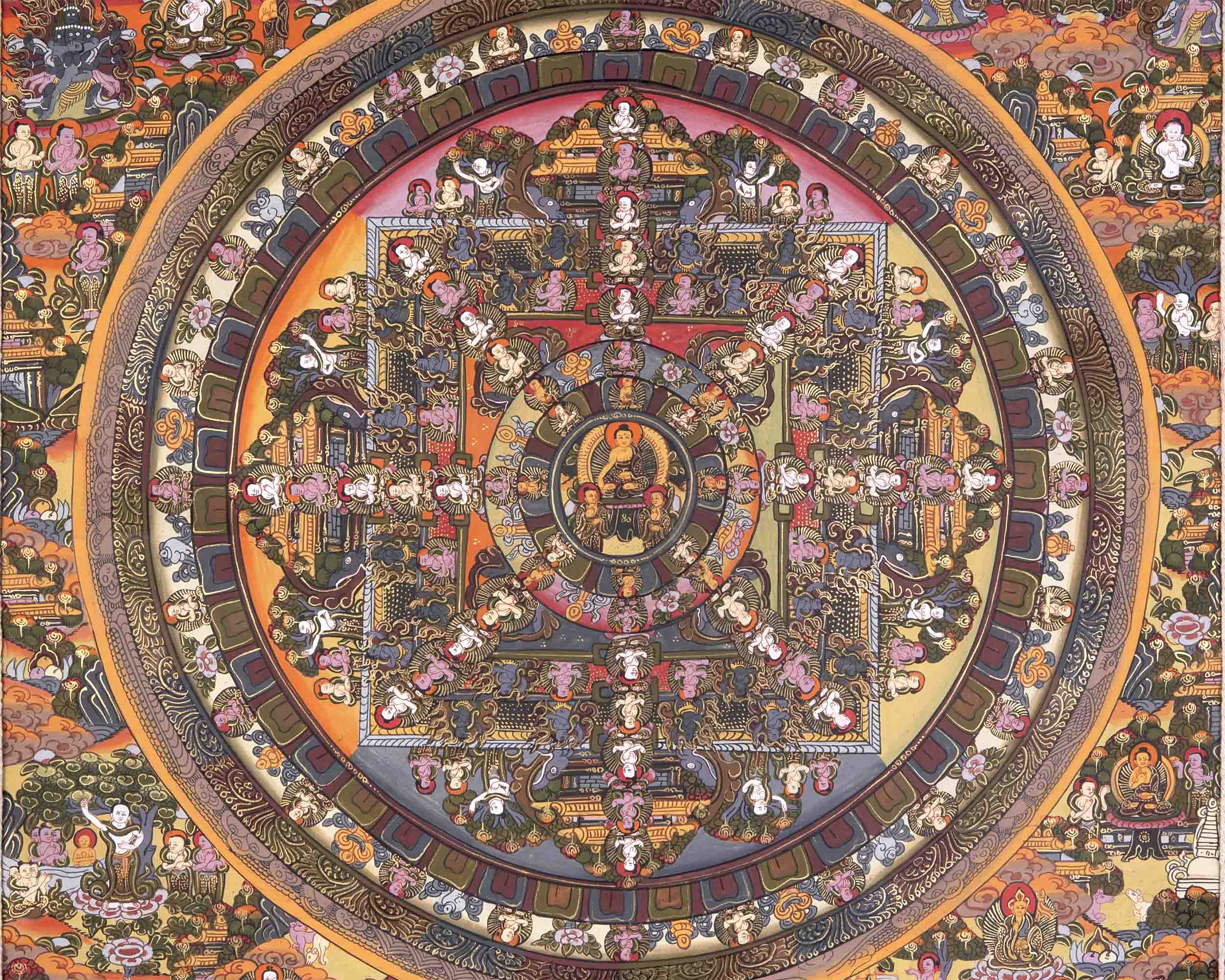 Brocade Mounted Buddha Mandala | Wall Hanging Decor For Meditation And Yoga