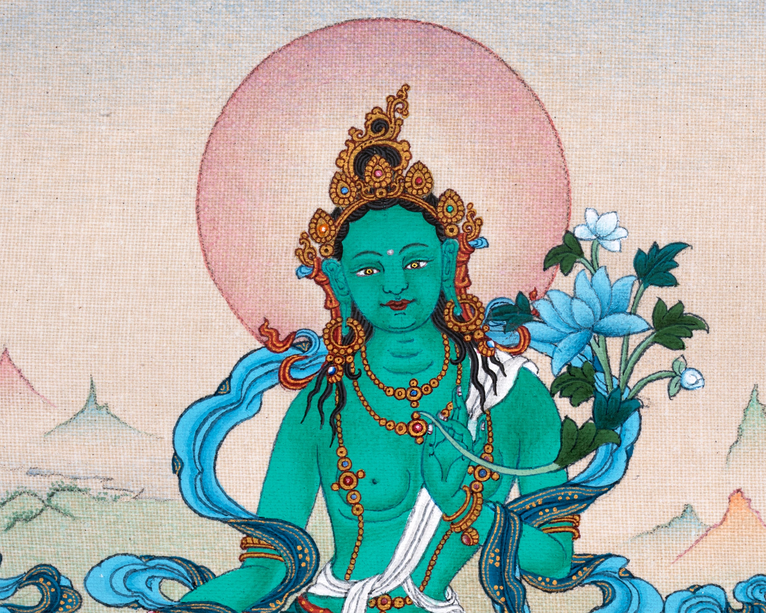 Green Tara Thangka | Female Bodhisattva |Traditional Tibetan Art