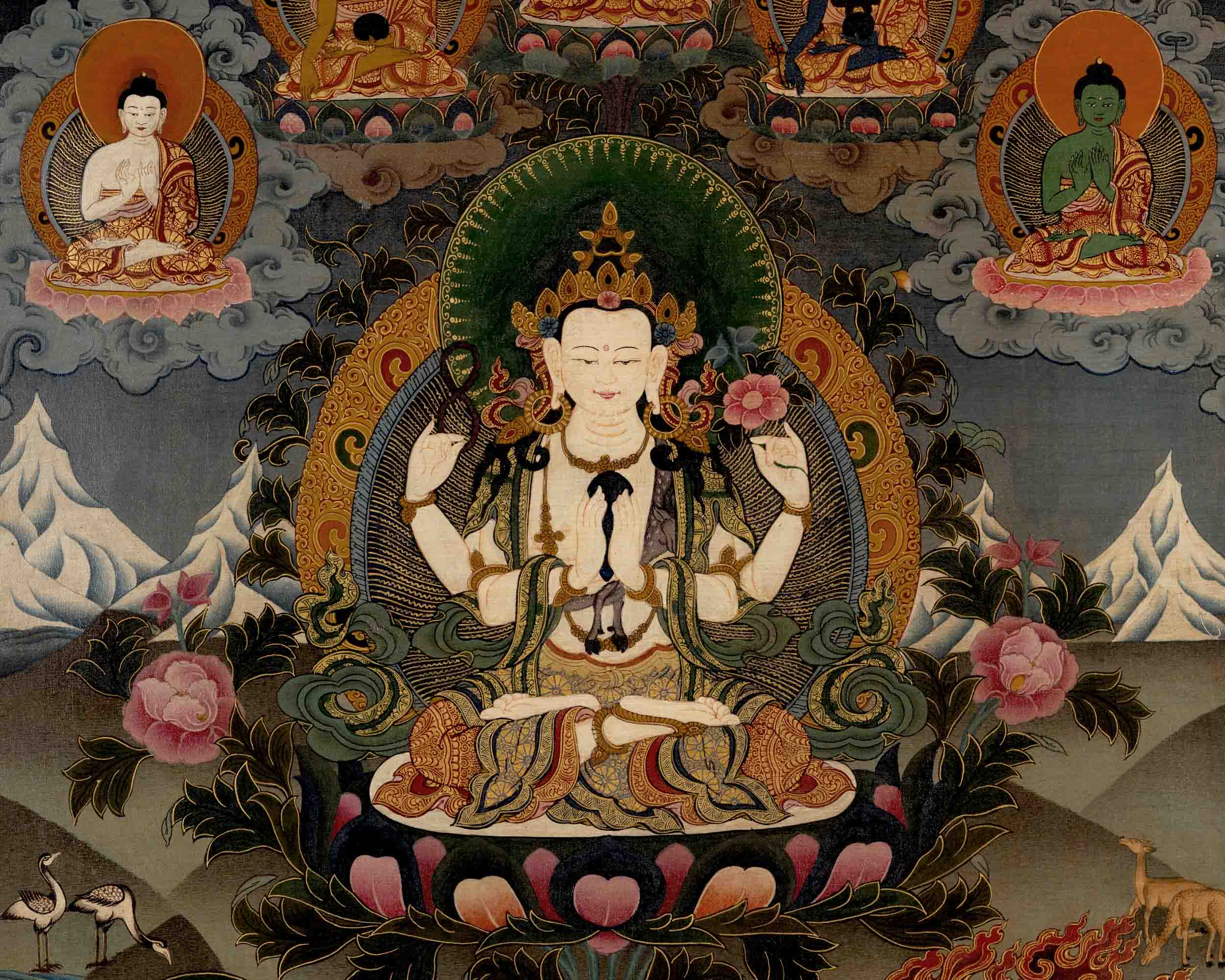 Avalokitesvara Chengrezig | Traditional Tibetan Thangka | Wall Decors