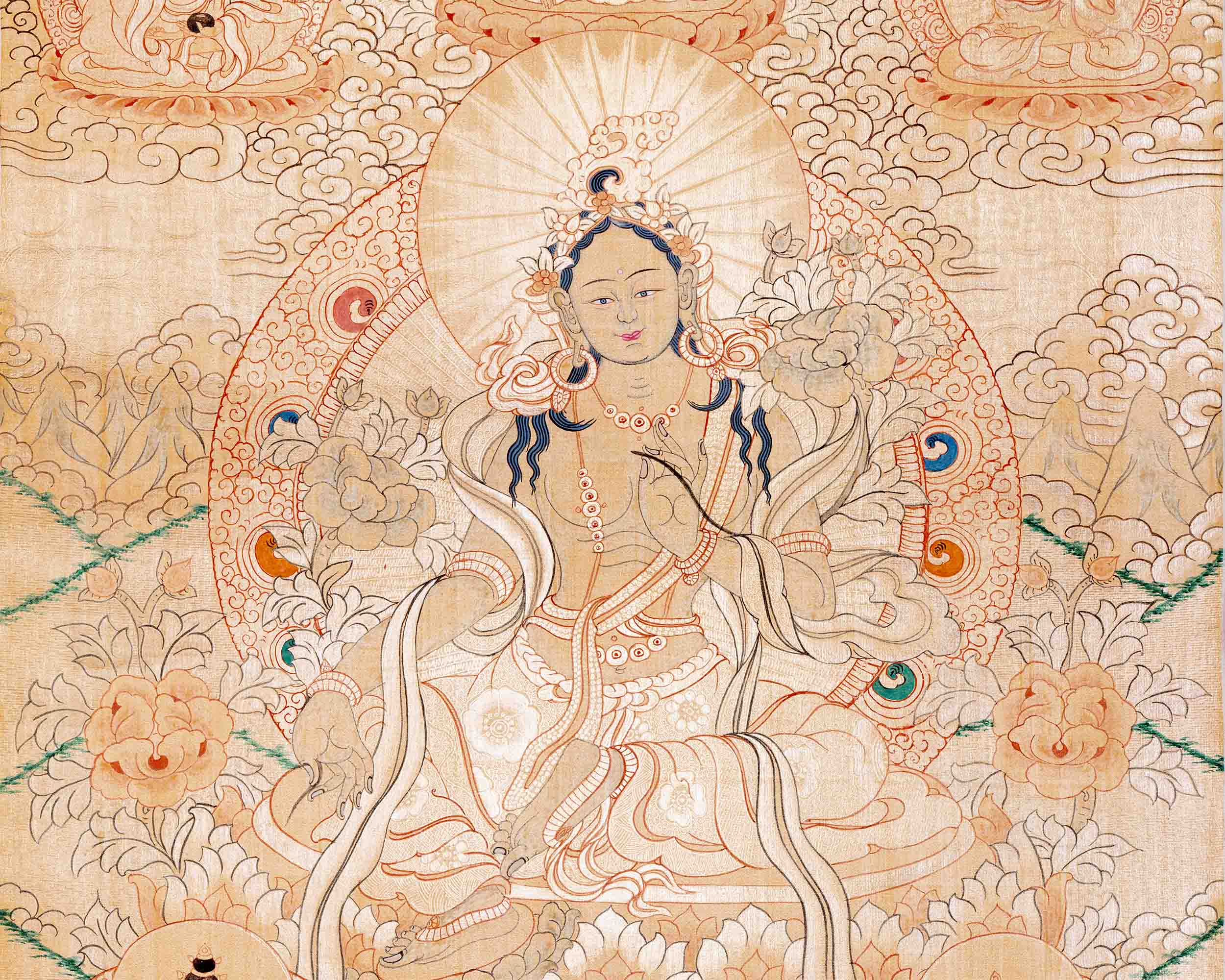 Green Tara Gold Thangka | Wall Hanging Healing Art