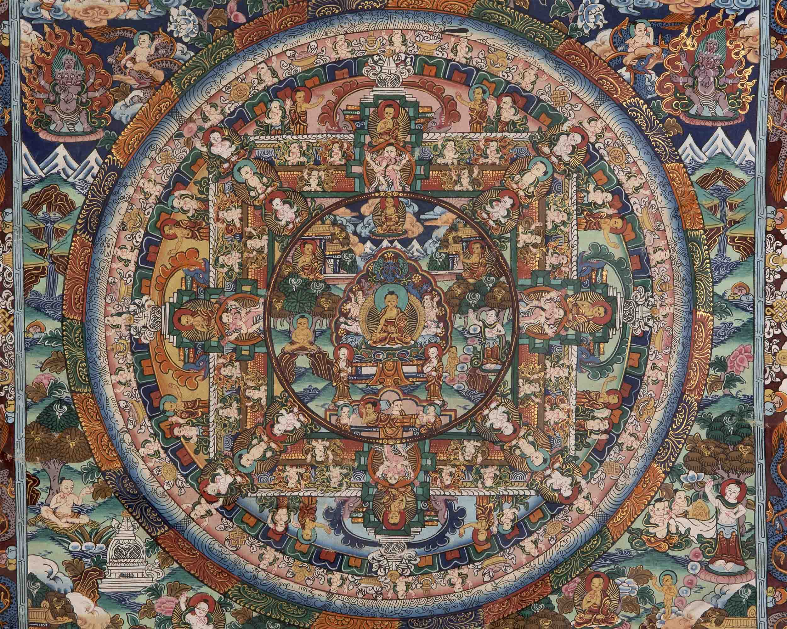 Buddha Mandala Thangka With Brocade | Wall Hanging Painting