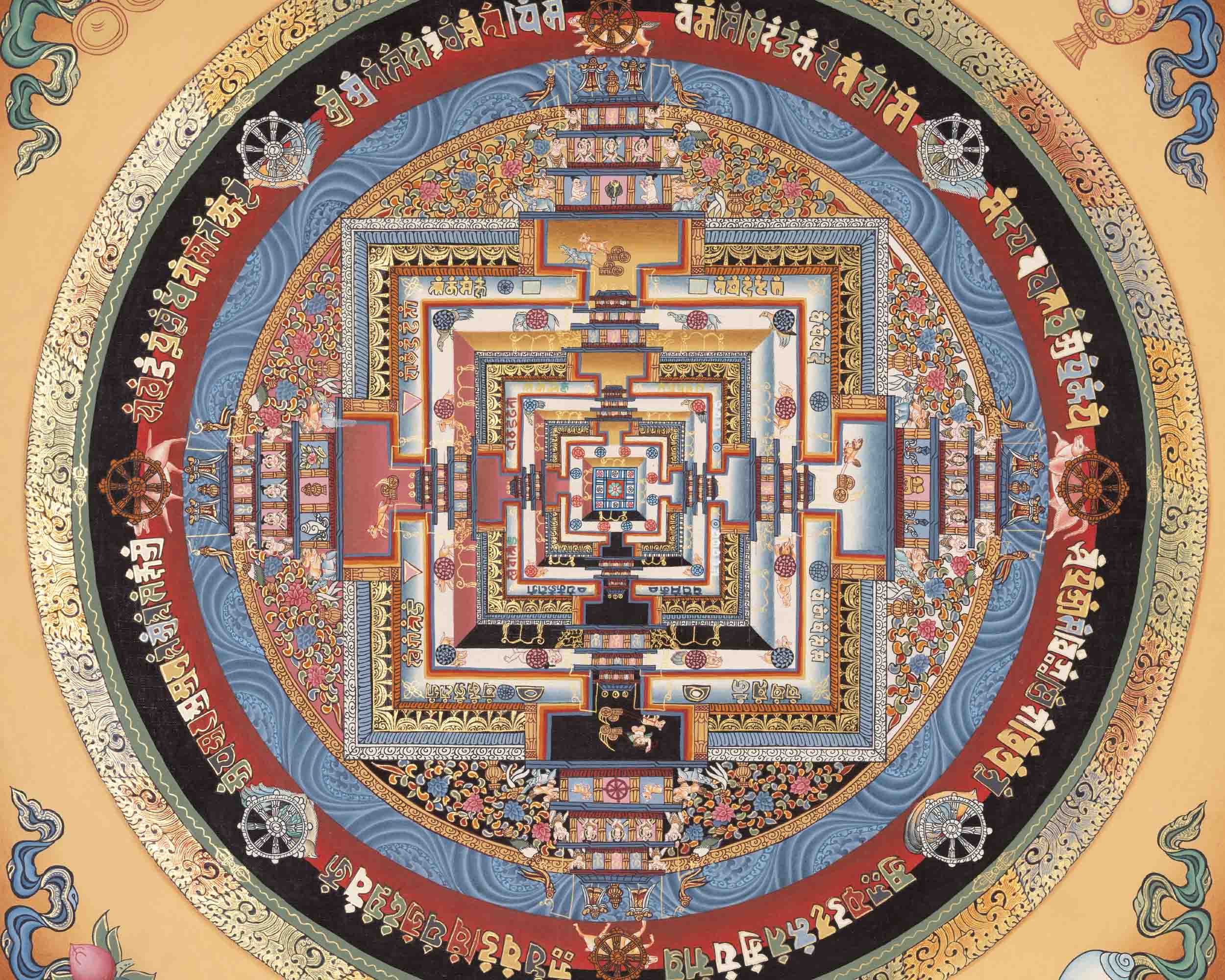 Buddhist Kalachakra Mandala | Tibetan Traditional Thangka | Wall Decors