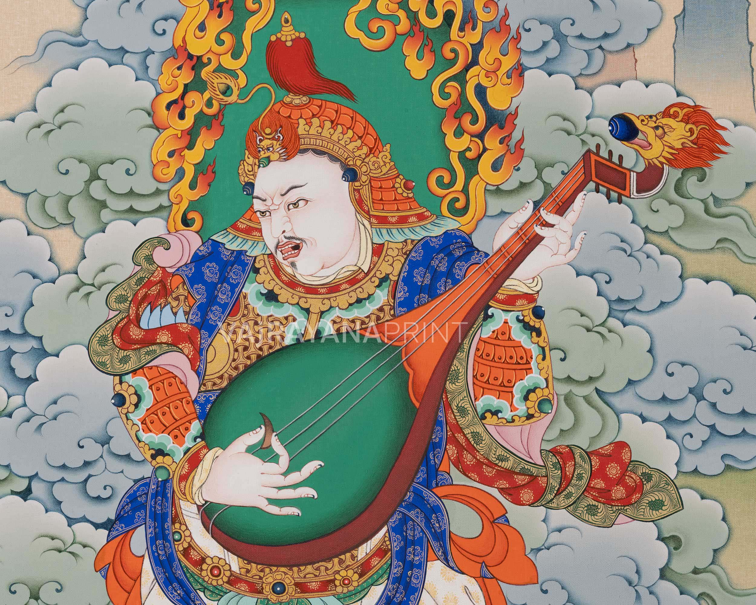 Traditional Canvas Art Of Dhritarashtra Uvacha | Four Guardian Kings, Celestial Musicians