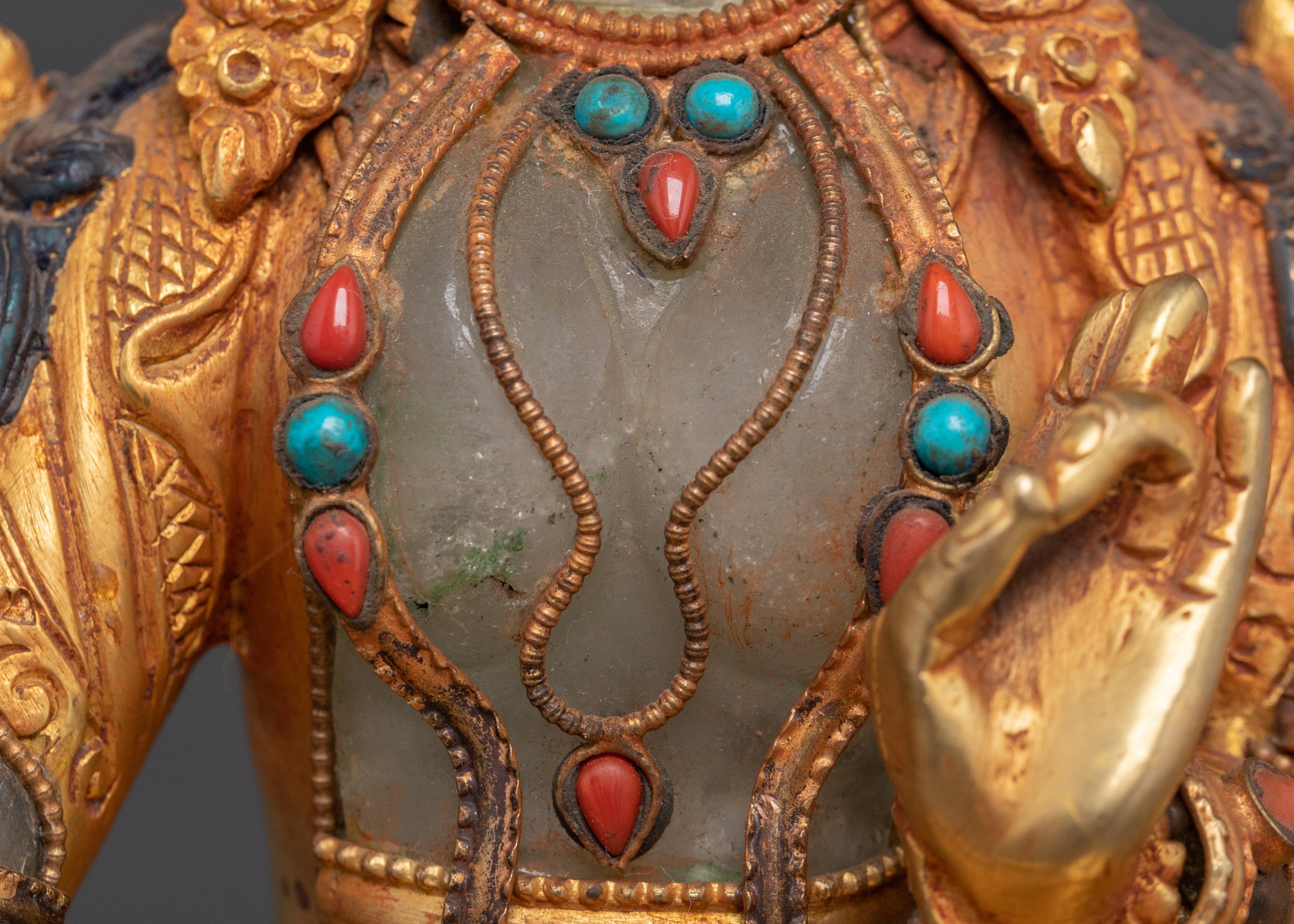 Green Tara Crystal Statue | Handcarved Religious Art | Traditional Decor