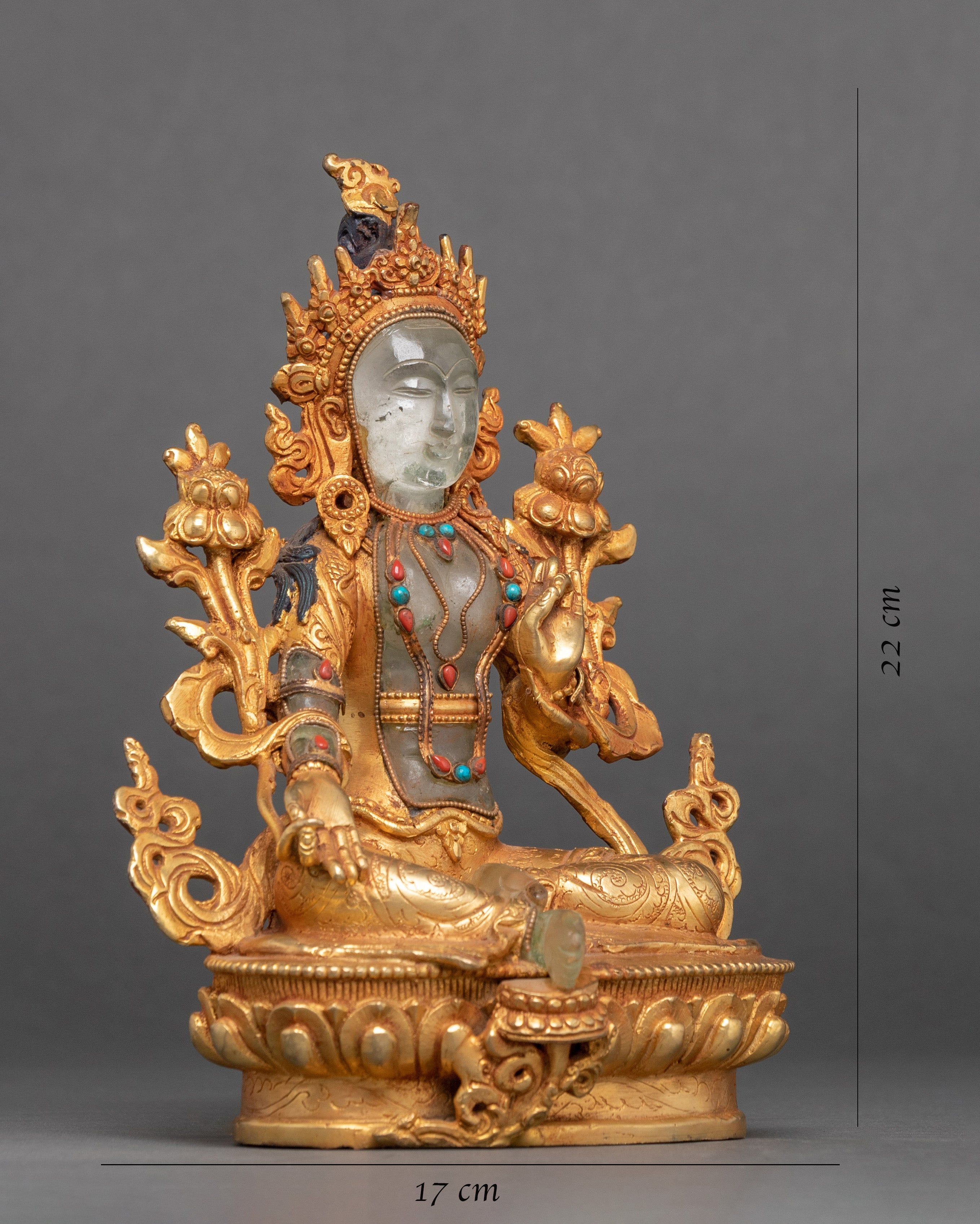 Green Tara Crystal Statue | Handcarved Religious Art | Traditional Decor