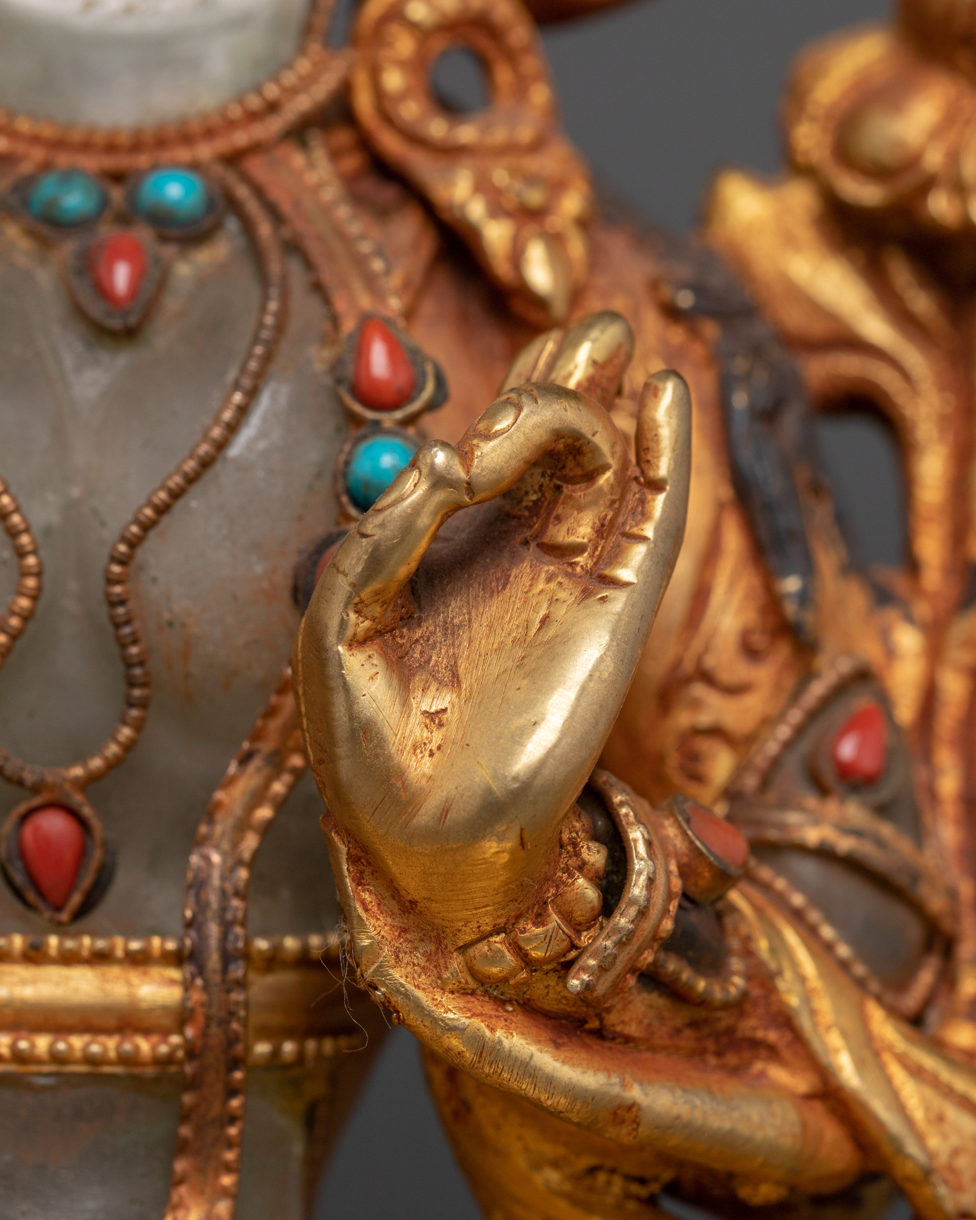 Green Tara Crystal Statue | Handcarved Religious Art | Traditional Decor