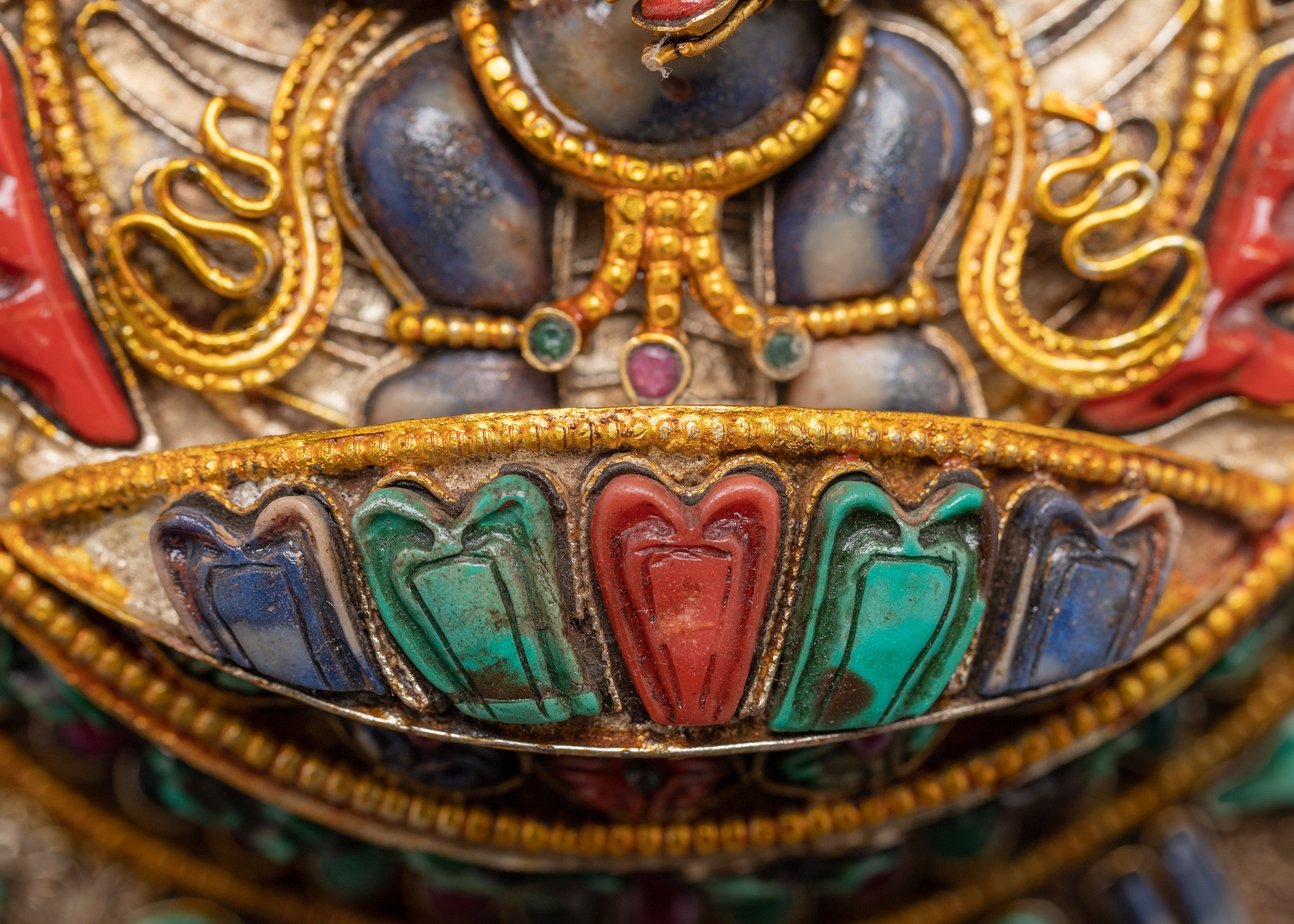 Filigree Mahakala Mandala | Tibetan Copper Inlaid with Gemstones | Wall Hanging