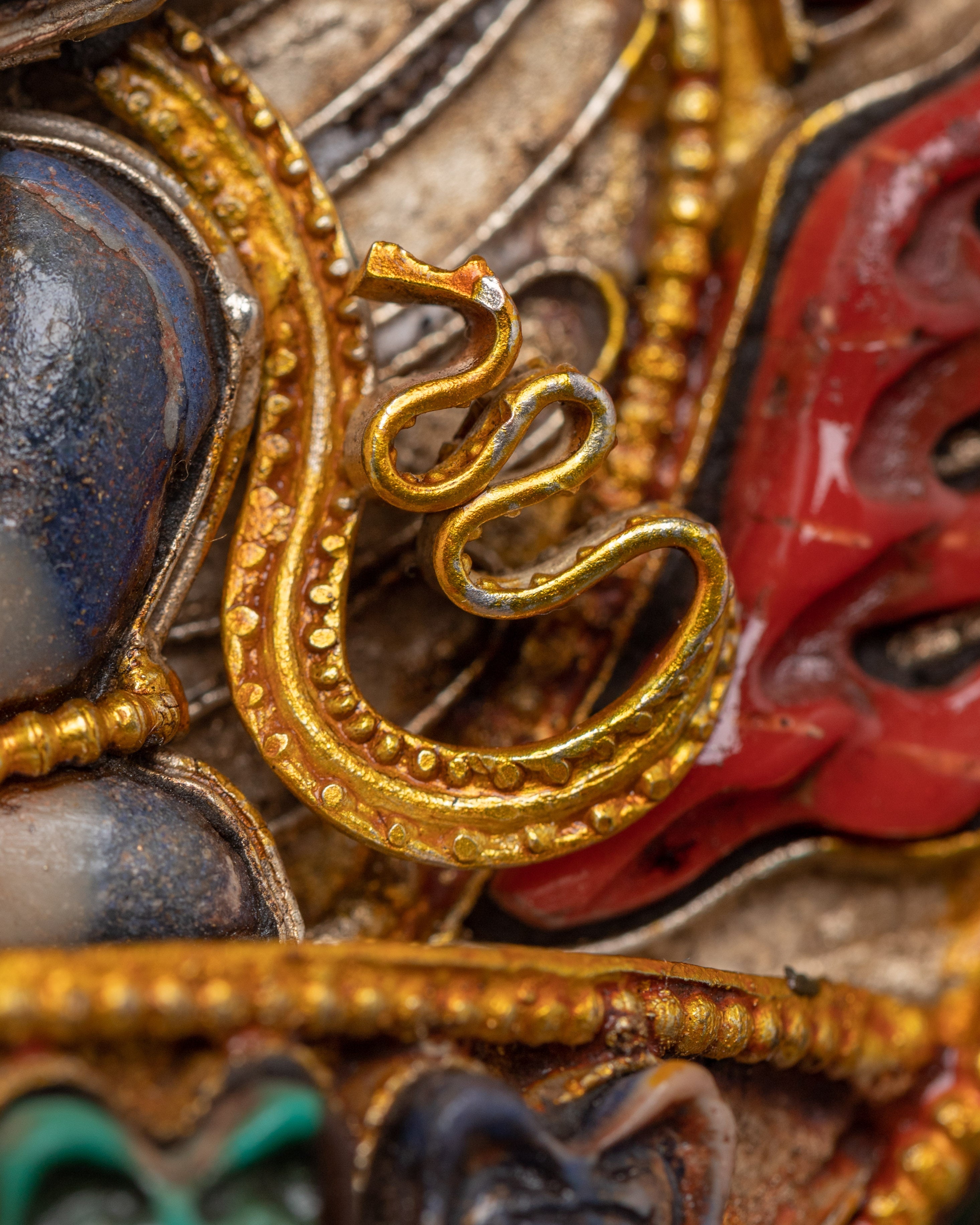 Filigree Mahakala Mandala | Tibetan Copper Inlaid with Gemstones | Wall Hanging