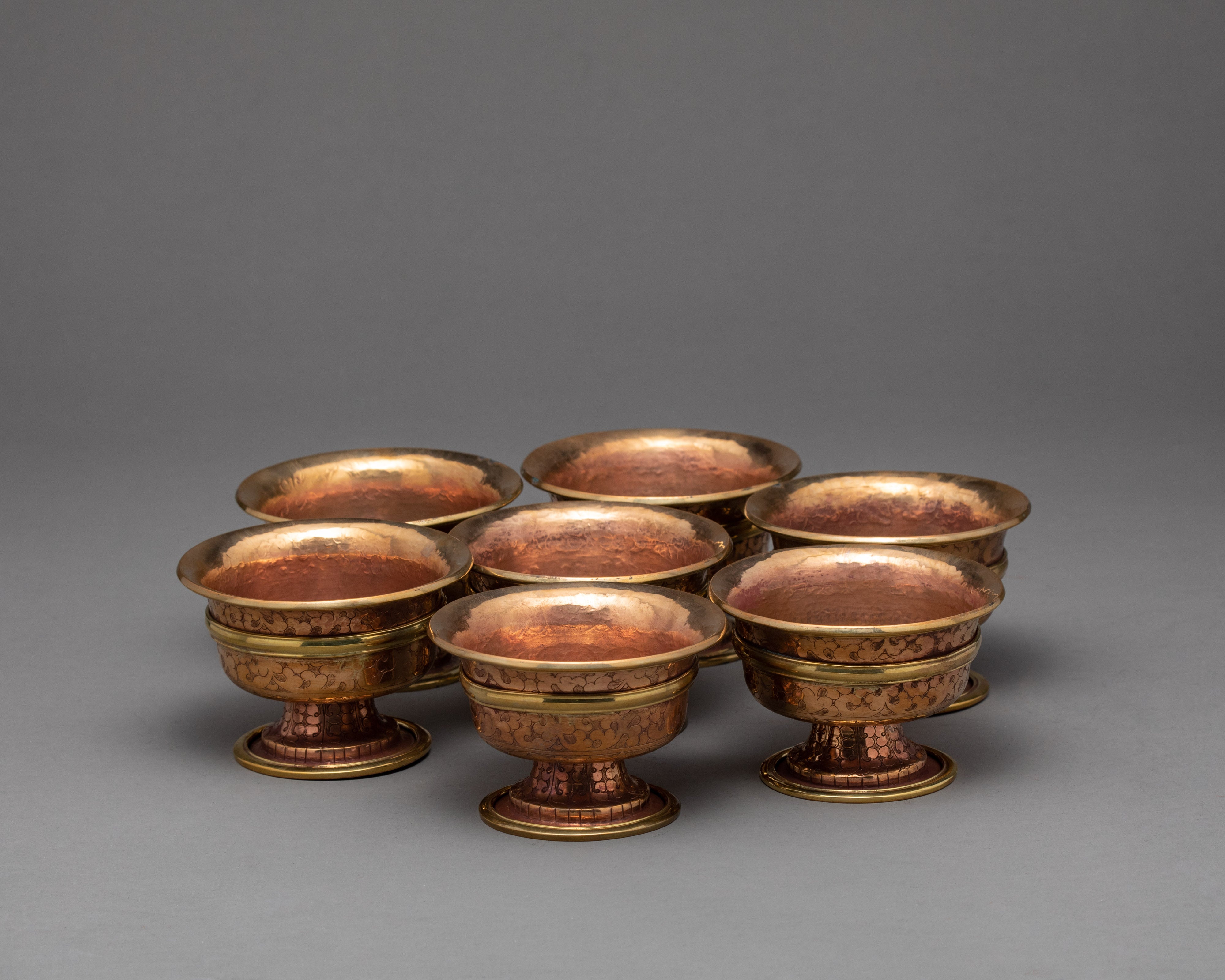 High Quality Brass Water Offering Bowls | Handcarved Tibetan Yonchap