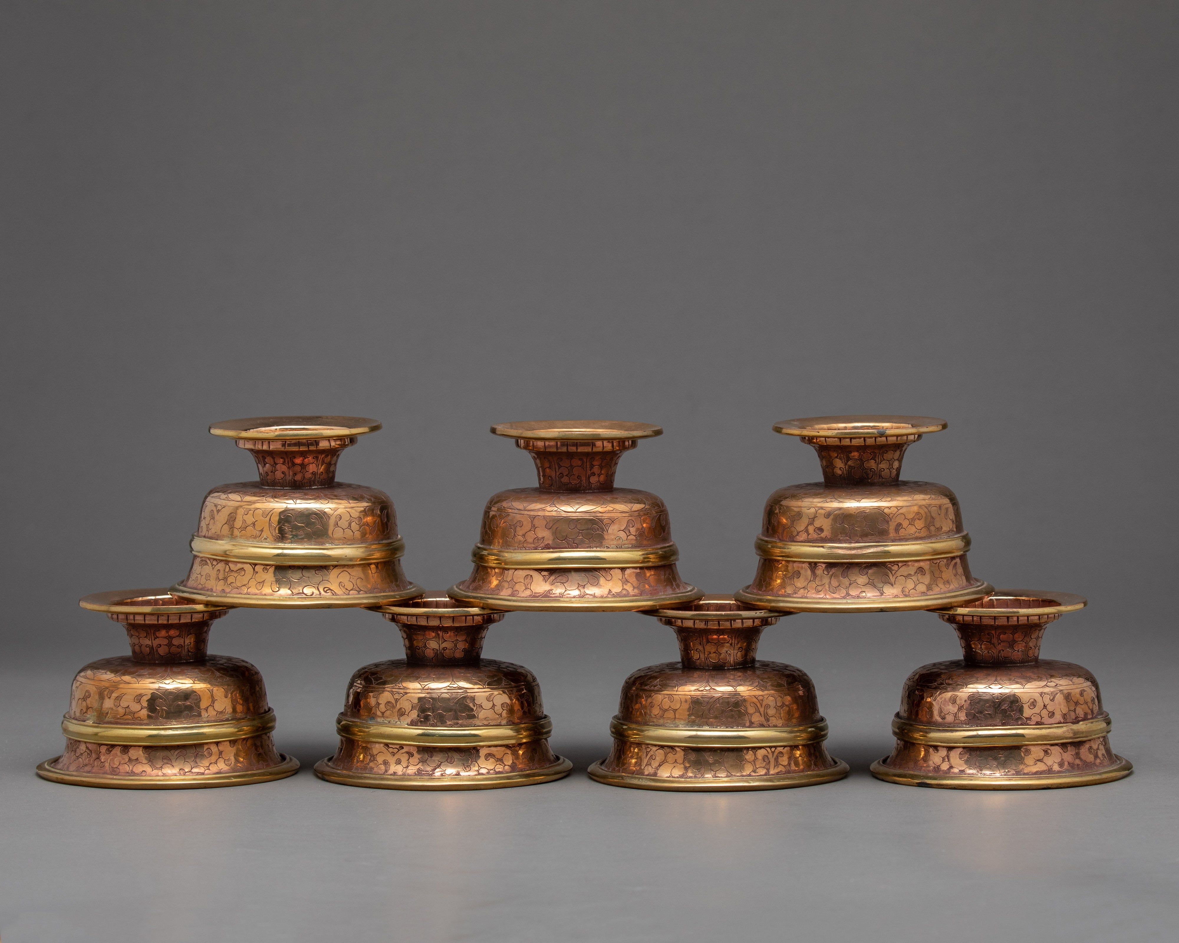 High Quality Brass Water Offering Bowls | Handcarved Tibetan Yonchap