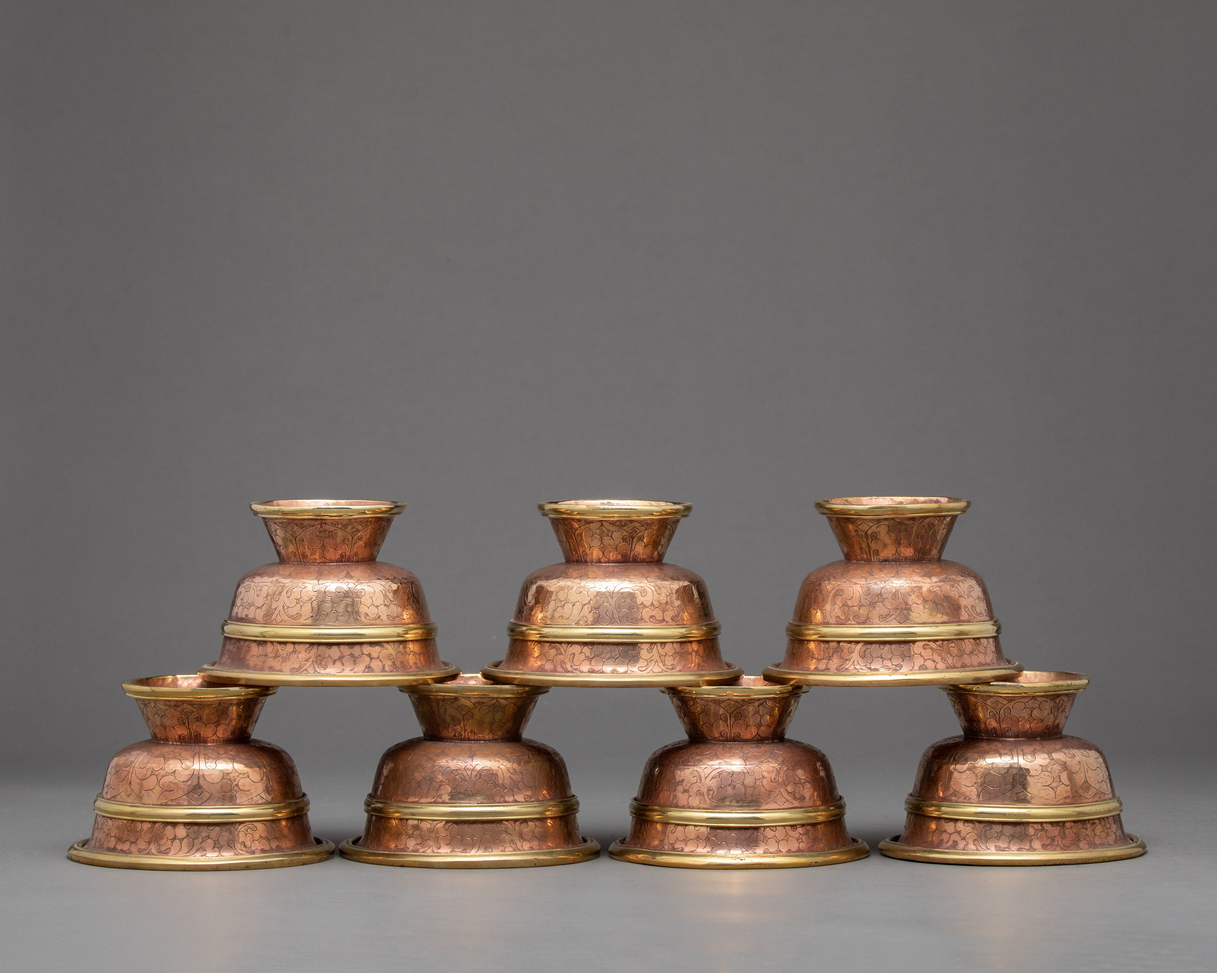 1.9" Ritual Offering Bowls | Handcarved Tibetan Yonchap