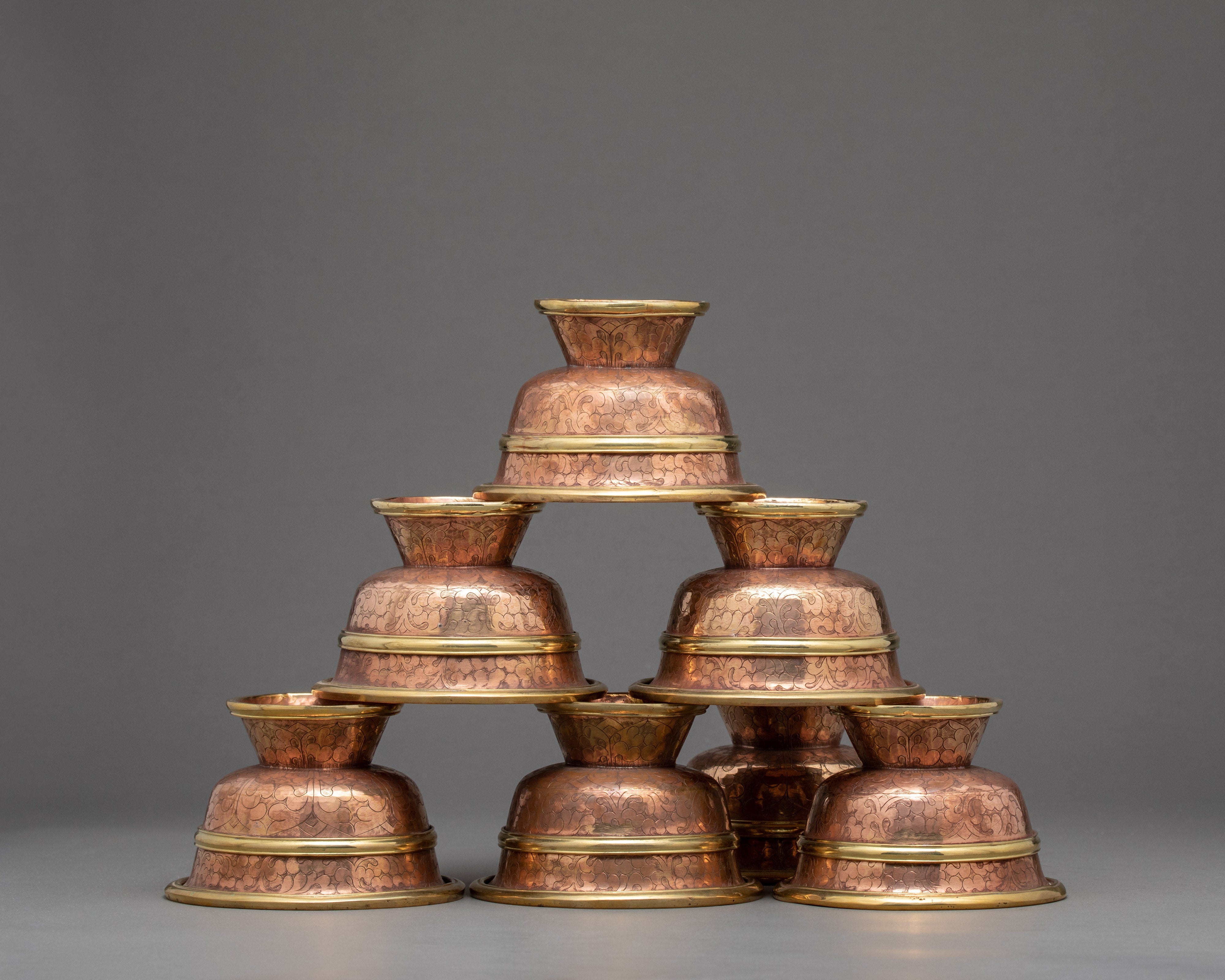 1.9" Ritual Offering Bowls | Handcarved Tibetan Yonchap