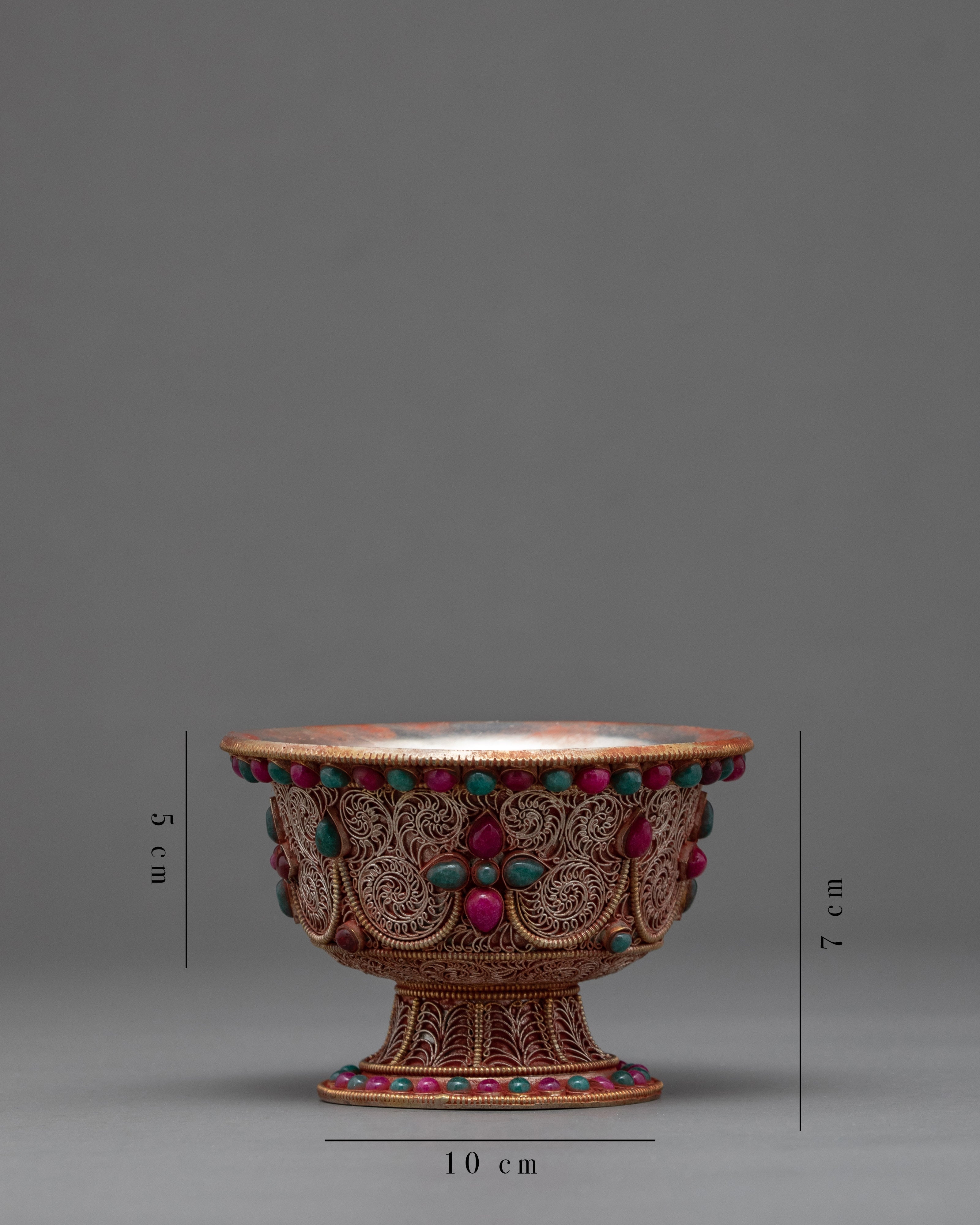 Water Purification Bowl | Copper Handmade Filigree with Semi-precious Stone Inlays | Ritual Item
