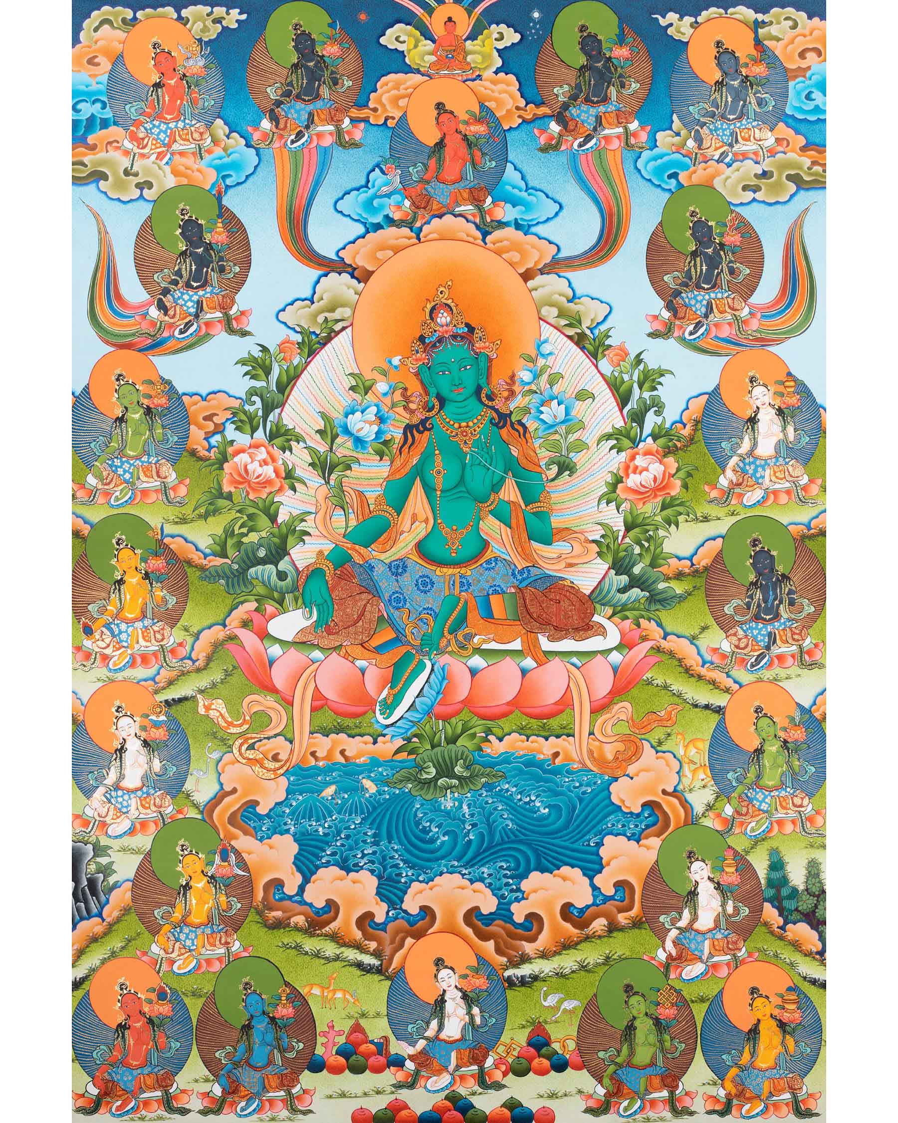 21 Tara Thangka | Religious Buddhist Handpainted Art | Wall Hanging Decoration
