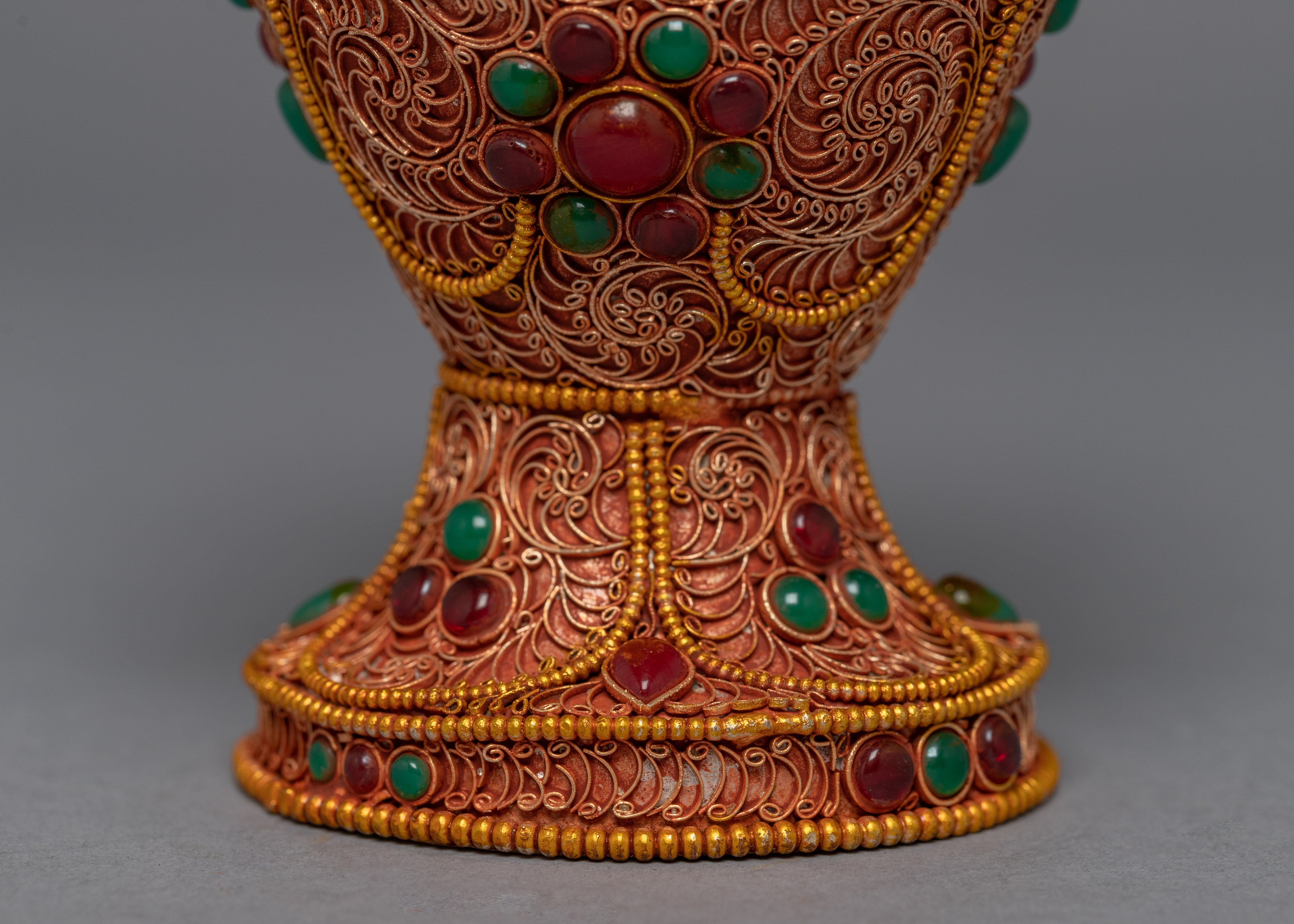 Crystal Inlay Tibetan Silver Gem Crock Pot | Traditional Home Decor