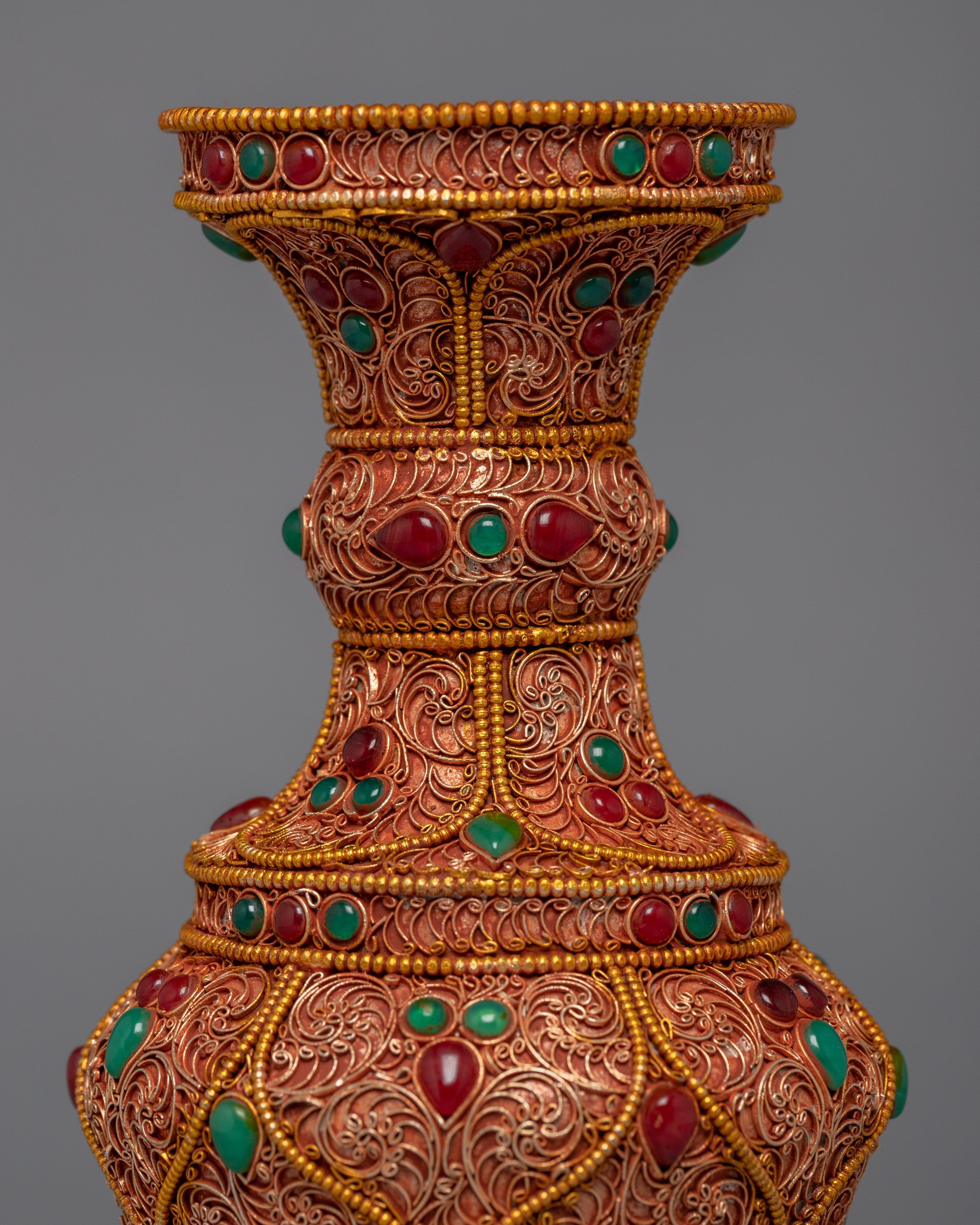 Crystal Inlay Tibetan Silver Gem Crock Pot | Traditional Home Decor
