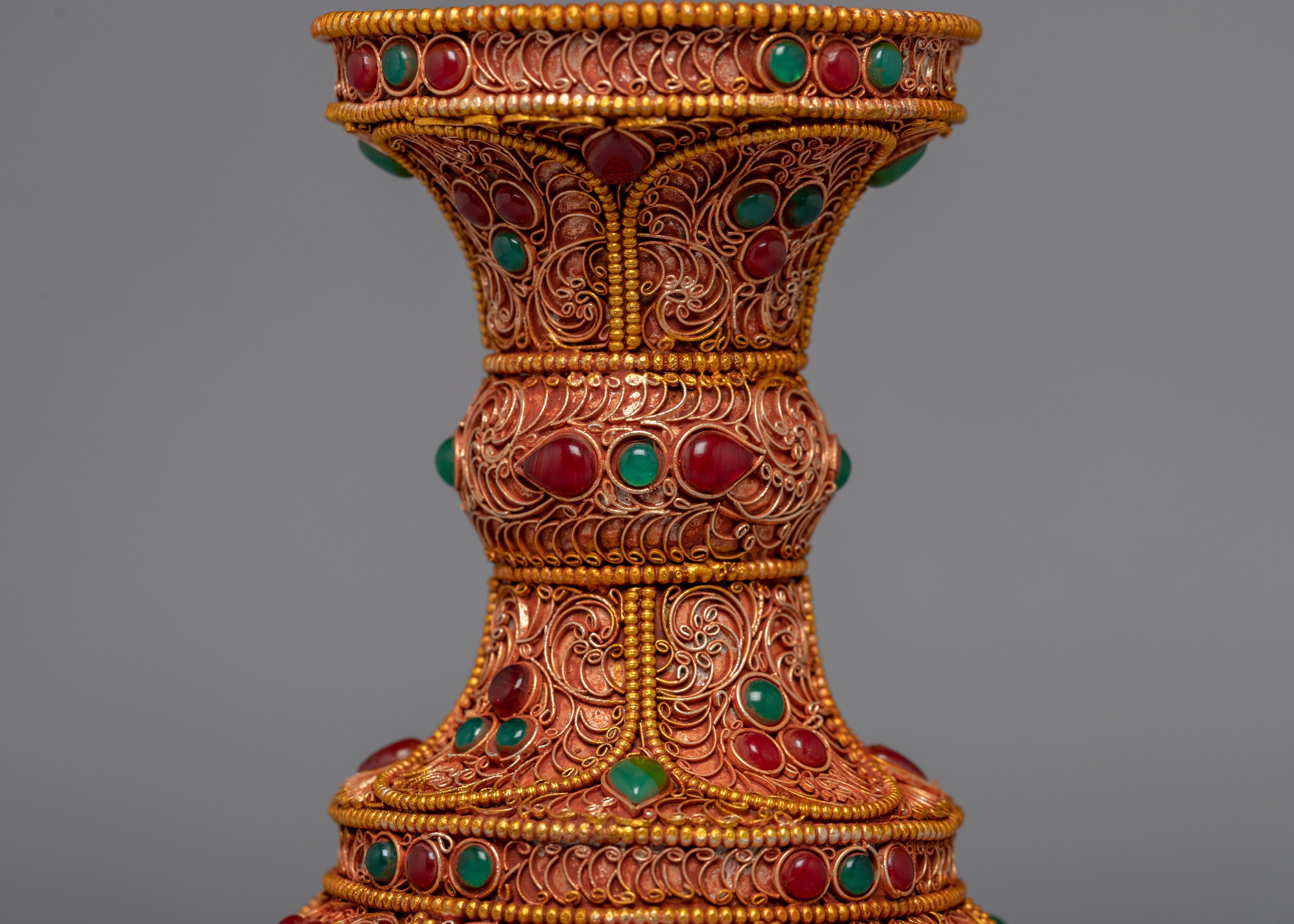 Crystal Inlay Tibetan Silver Gem Crock Pot | Traditional Home Decor