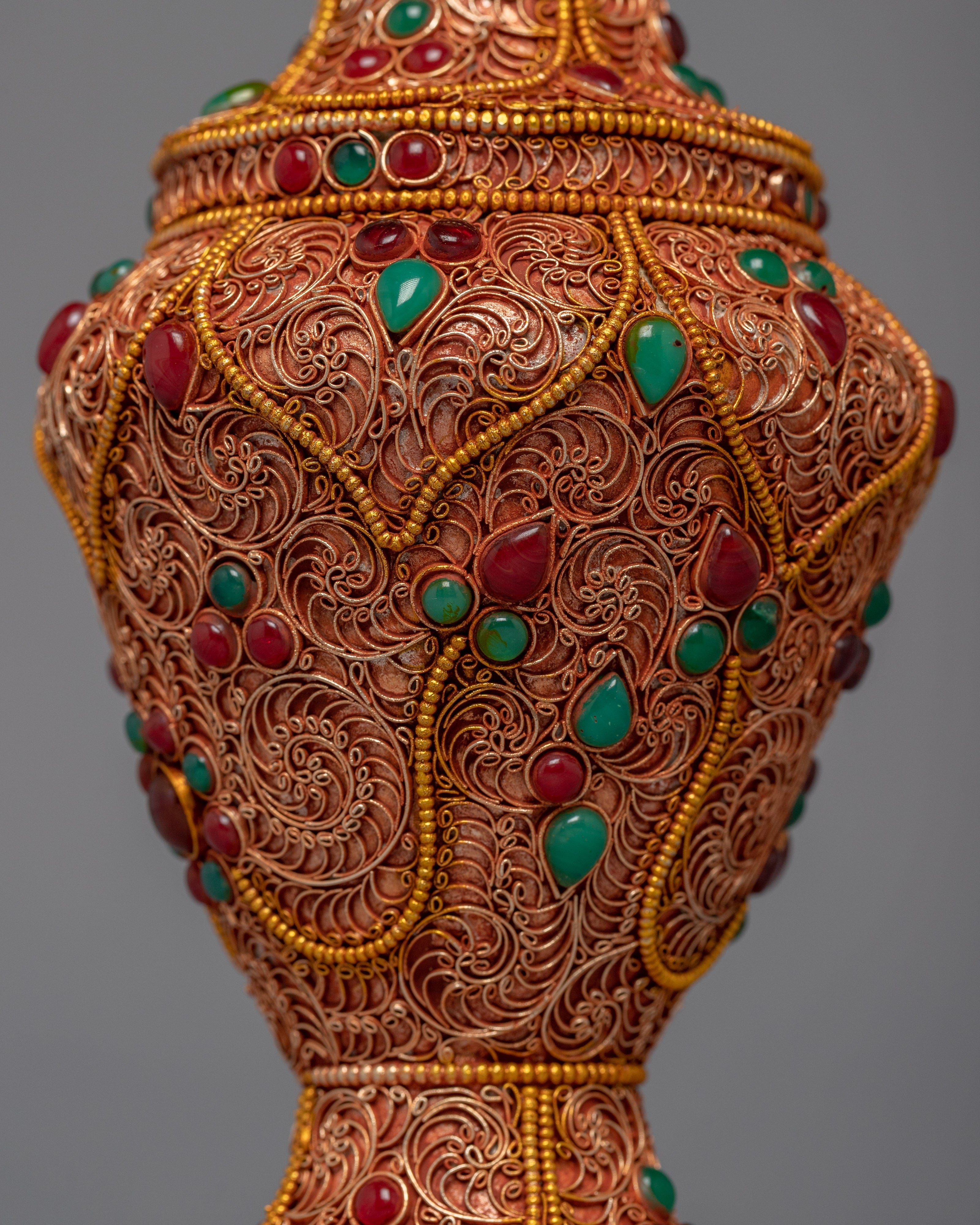 Crystal Inlay Tibetan Silver Gem Crock Pot | Traditional Home Decor
