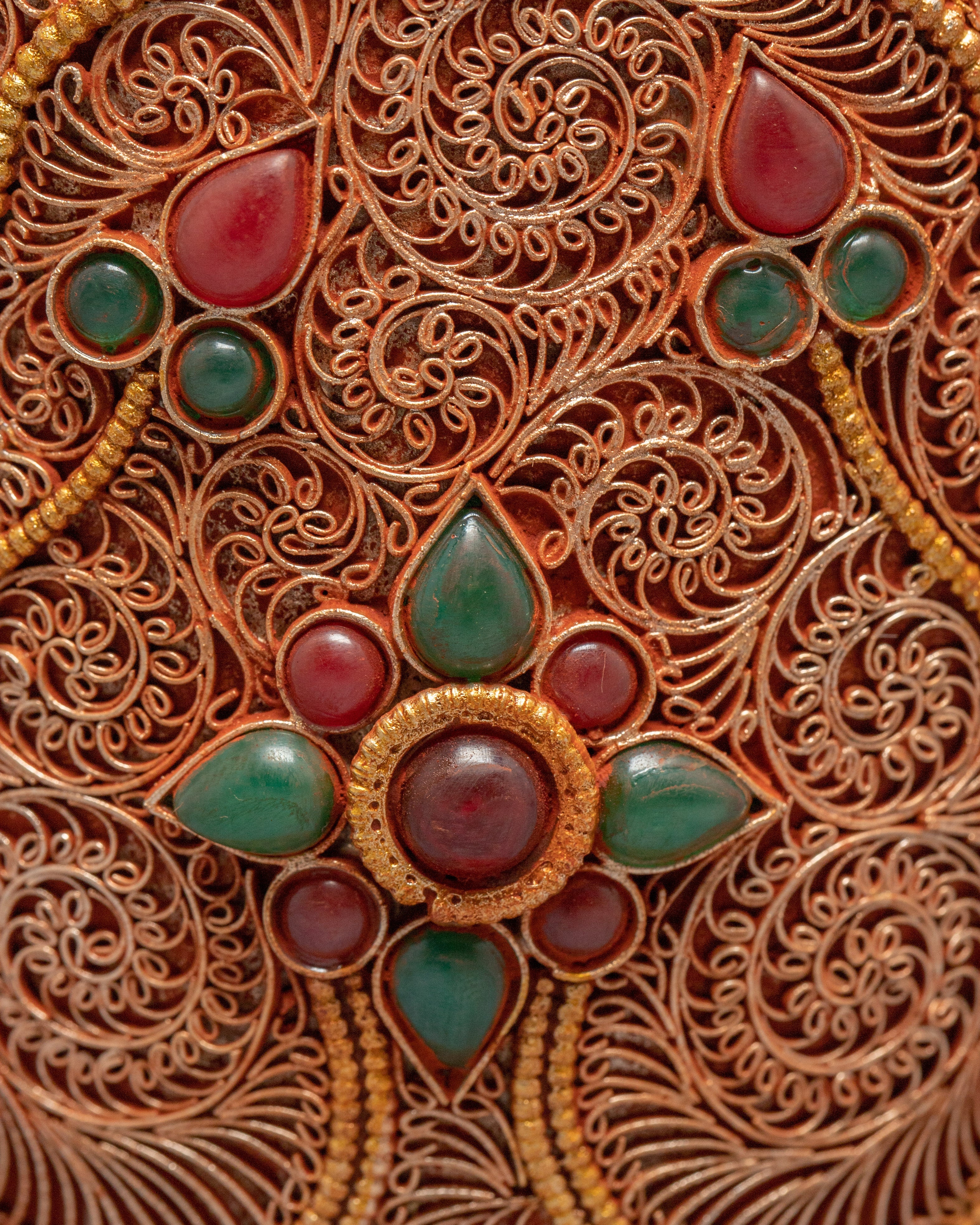 24k Gold Plated Buddhist Flower Vase Set | Gemstones Filigree Inlay Jewelry Vase Set for Home Decor