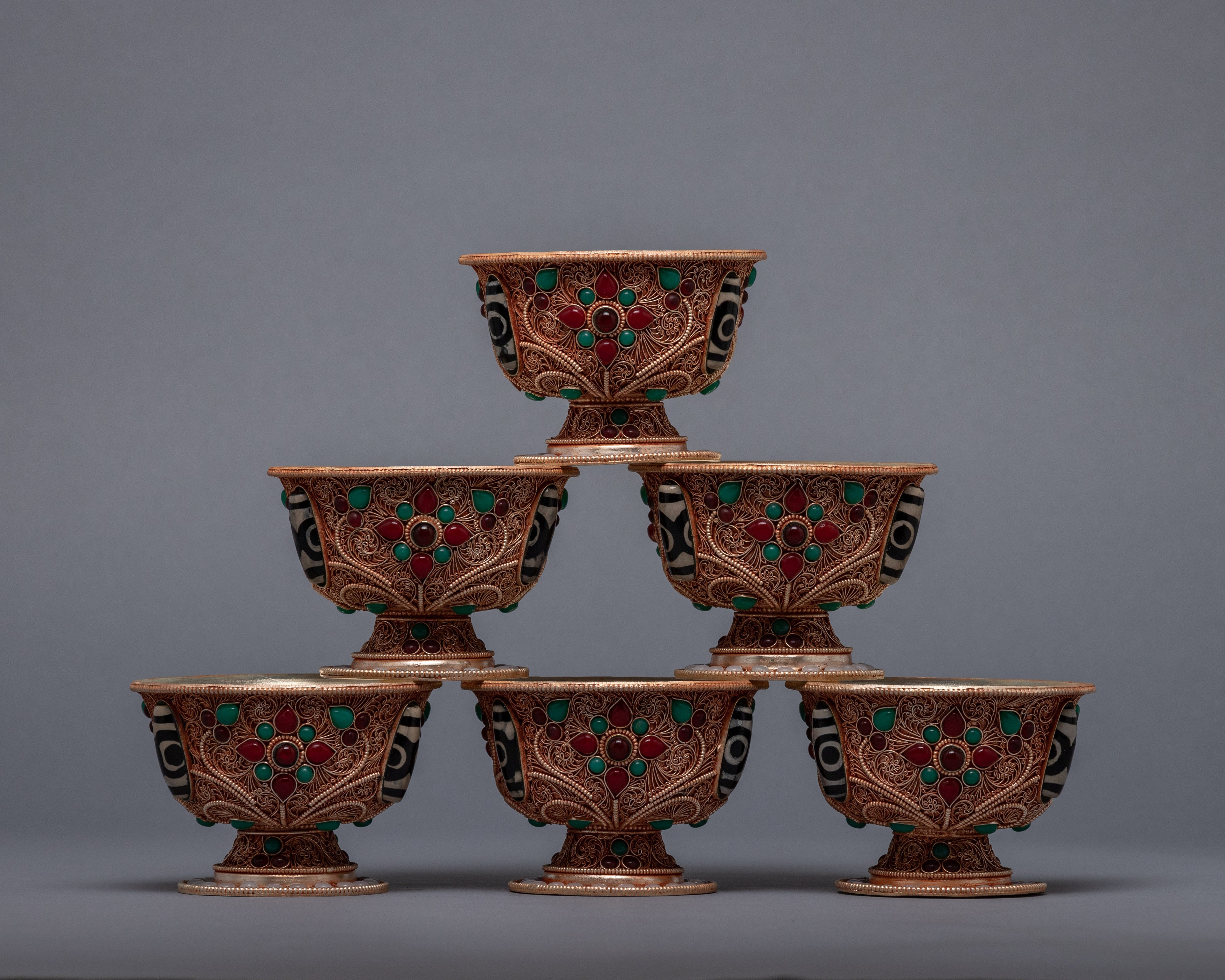 Buddhist Offering Bowls | Gold Plated Bowl With Gemstones Embed