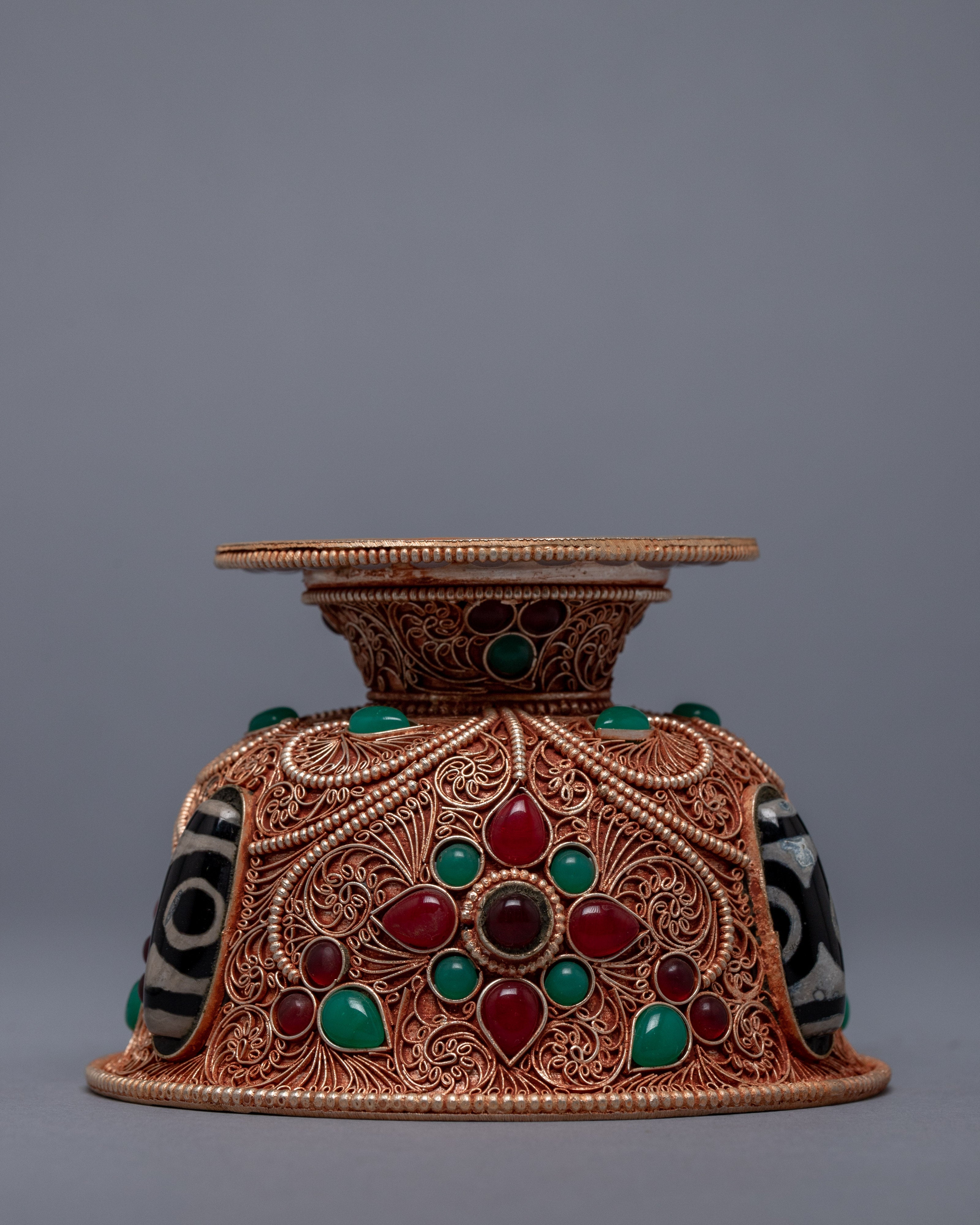 Buddhist Offering Bowls | Gold Plated Bowl With Gemstones Embed