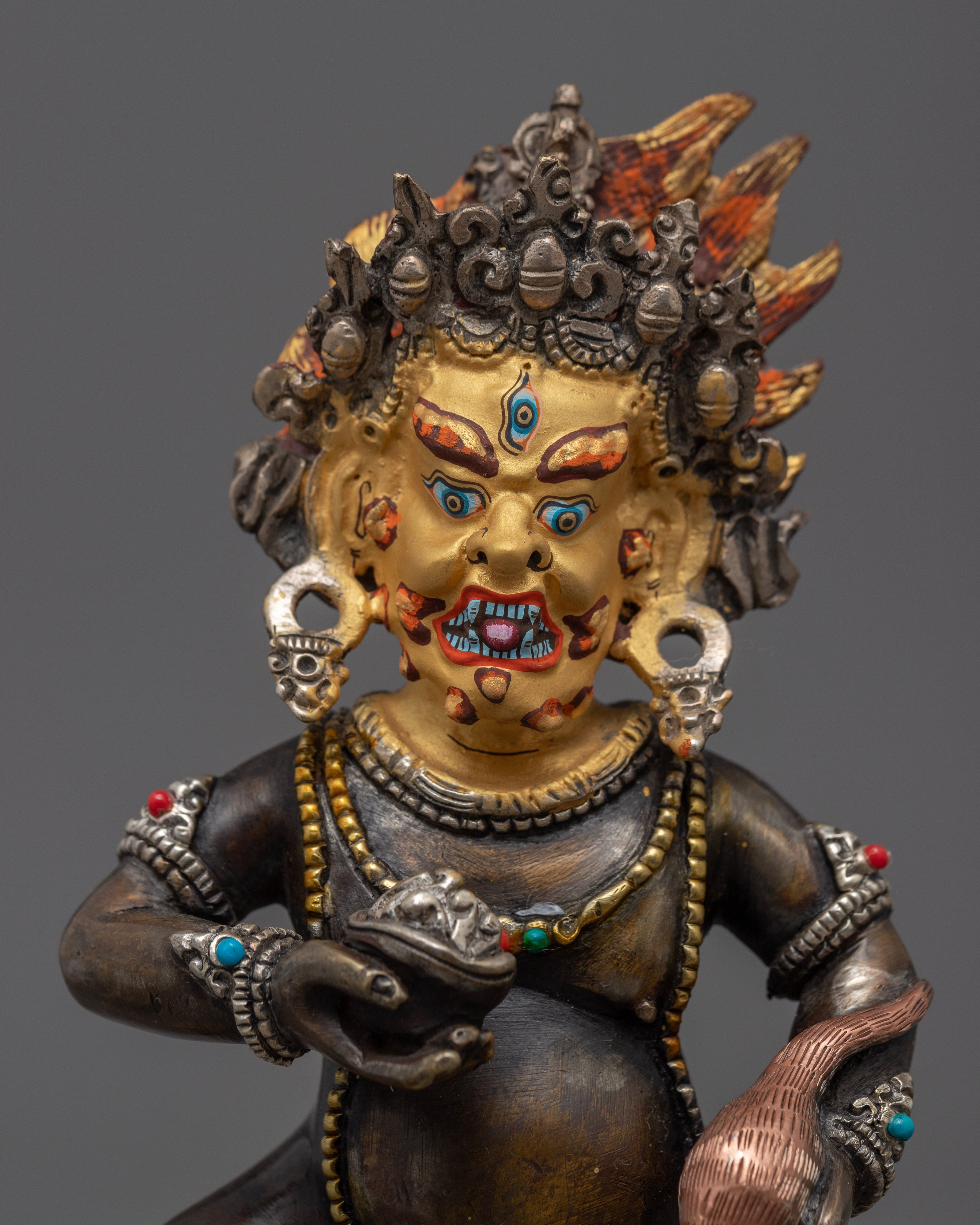 Oxidized Copper Black Dzambhala Statue | Wrathful Deity of Wealth Art