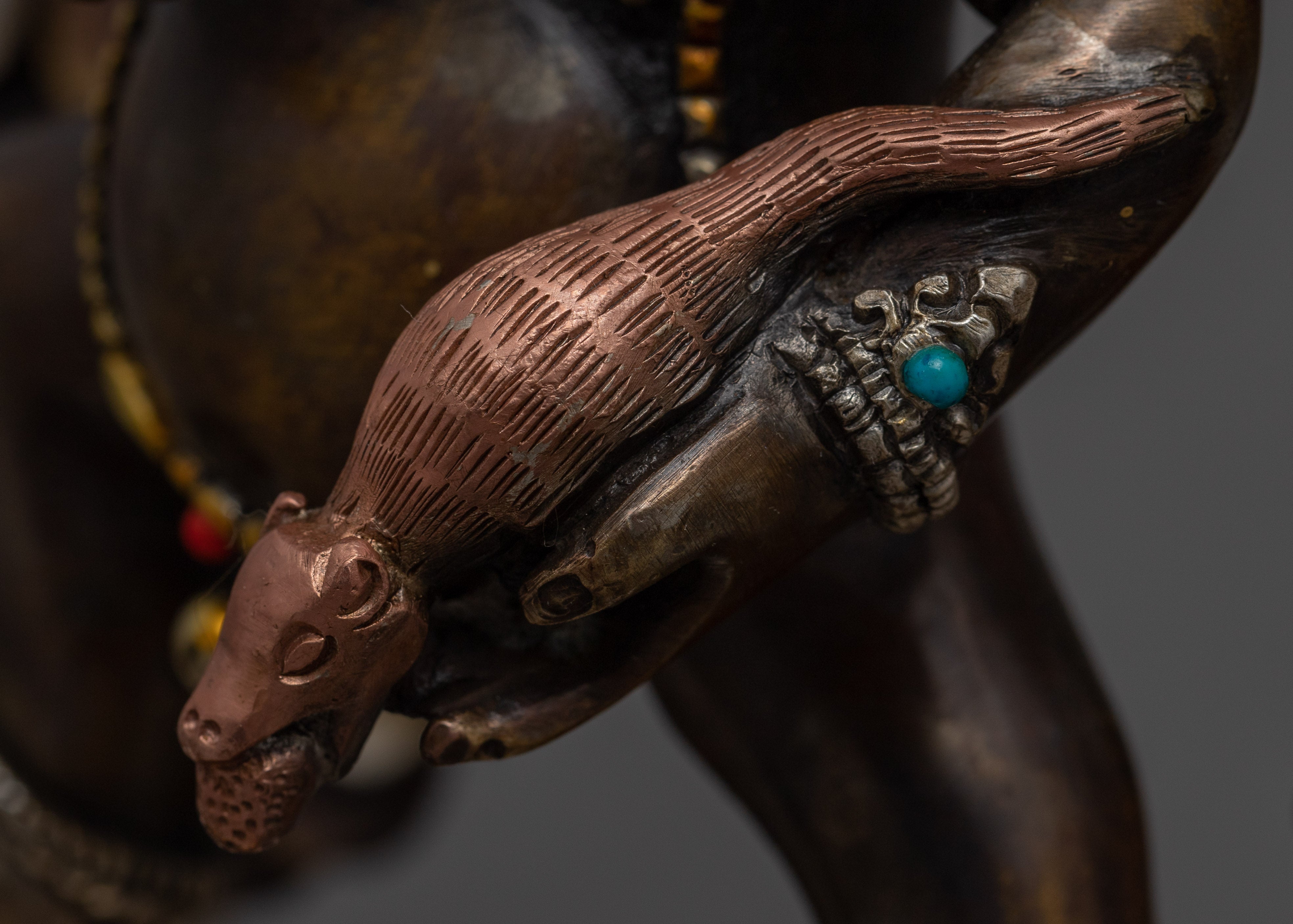 Oxidized Copper Black Dzambhala Statue | Wrathful Deity of Wealth Art