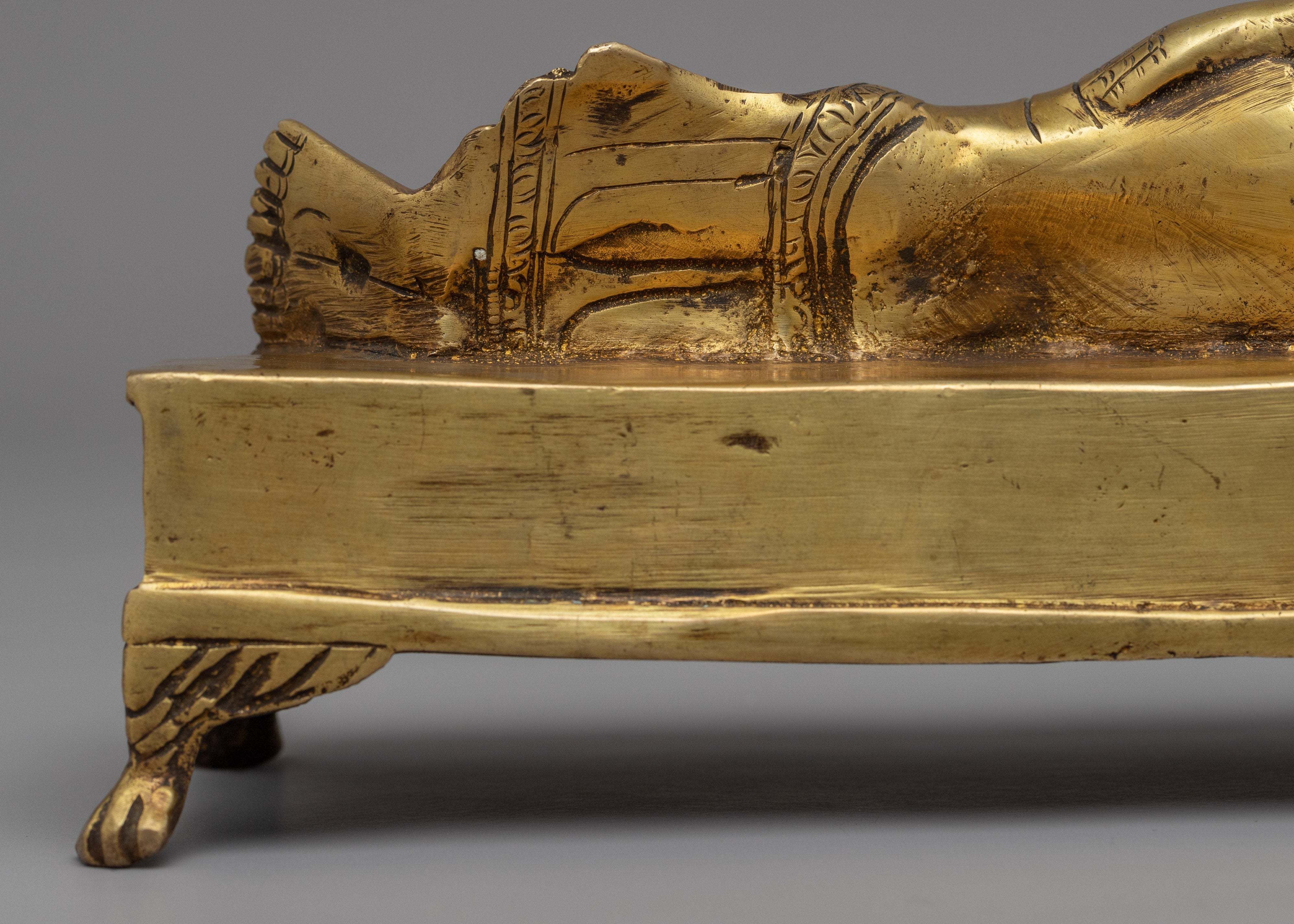 Traditional Hand-Craved Sleeping Buddha Statue | Historical Buddha Reclining Posture Artwork