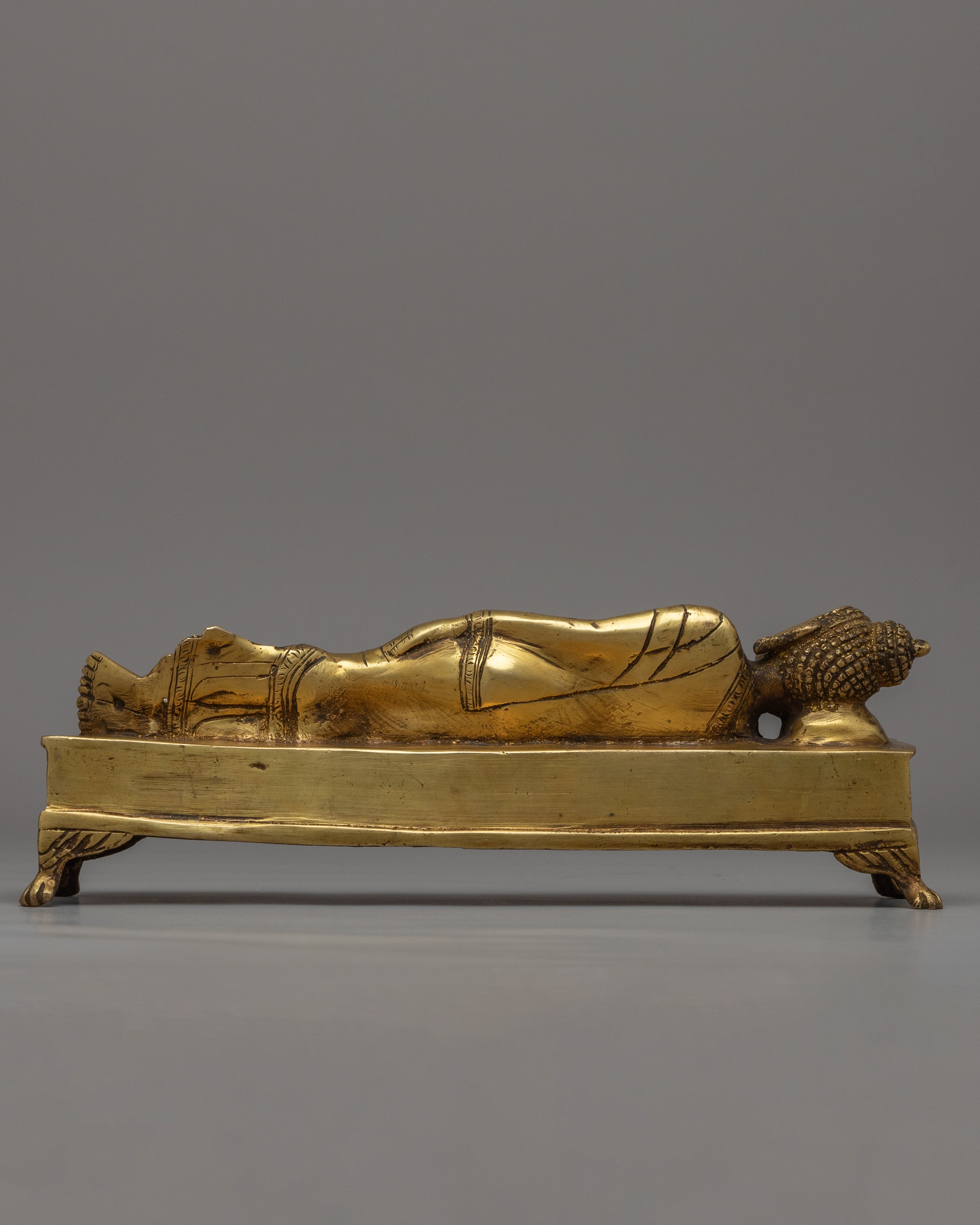 Traditional Hand-Craved Sleeping Buddha Statue | Historical Buddha Reclining Posture Artwork