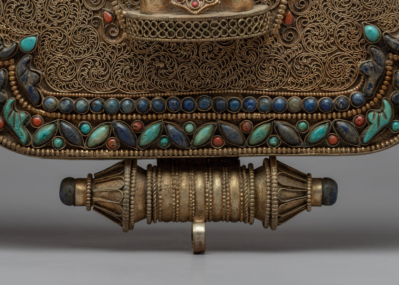 Handmade Chenresig Ghau Prayer Box | Gemstones Inlaid Chenrezig Handcrafted Ghau Meditation Box