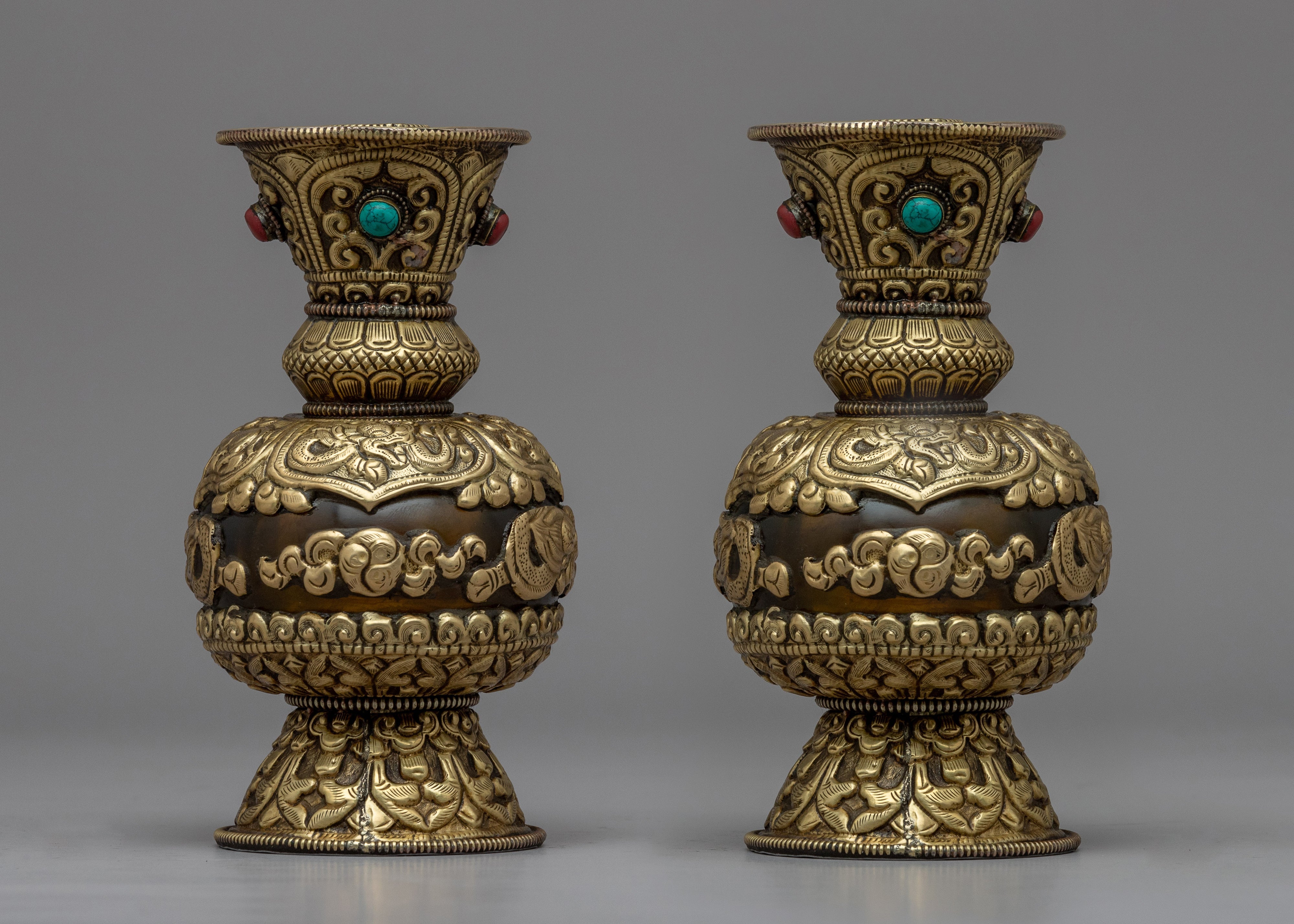 Flower Vase Set | Gemstones Inlaid