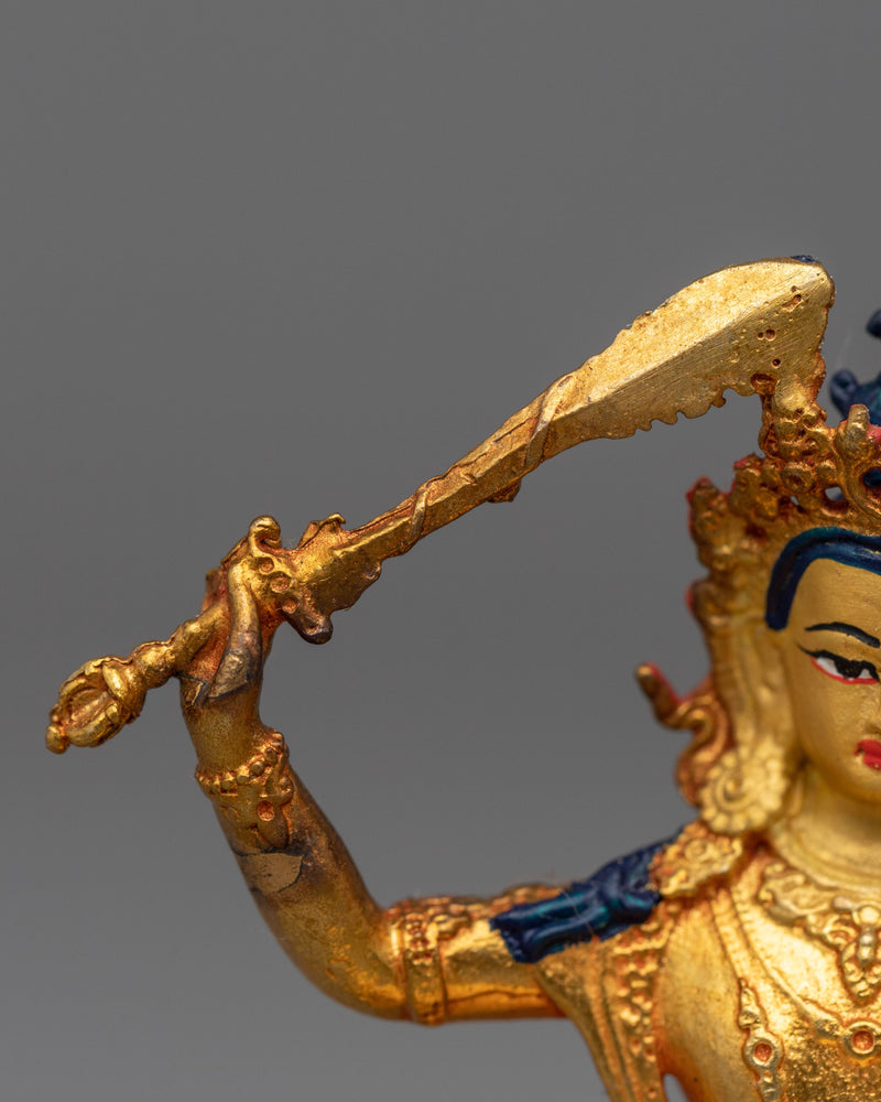 Machine-Made Manjushri Bodhisattva Statue | Buddhist Gold Gilded Copper Statue