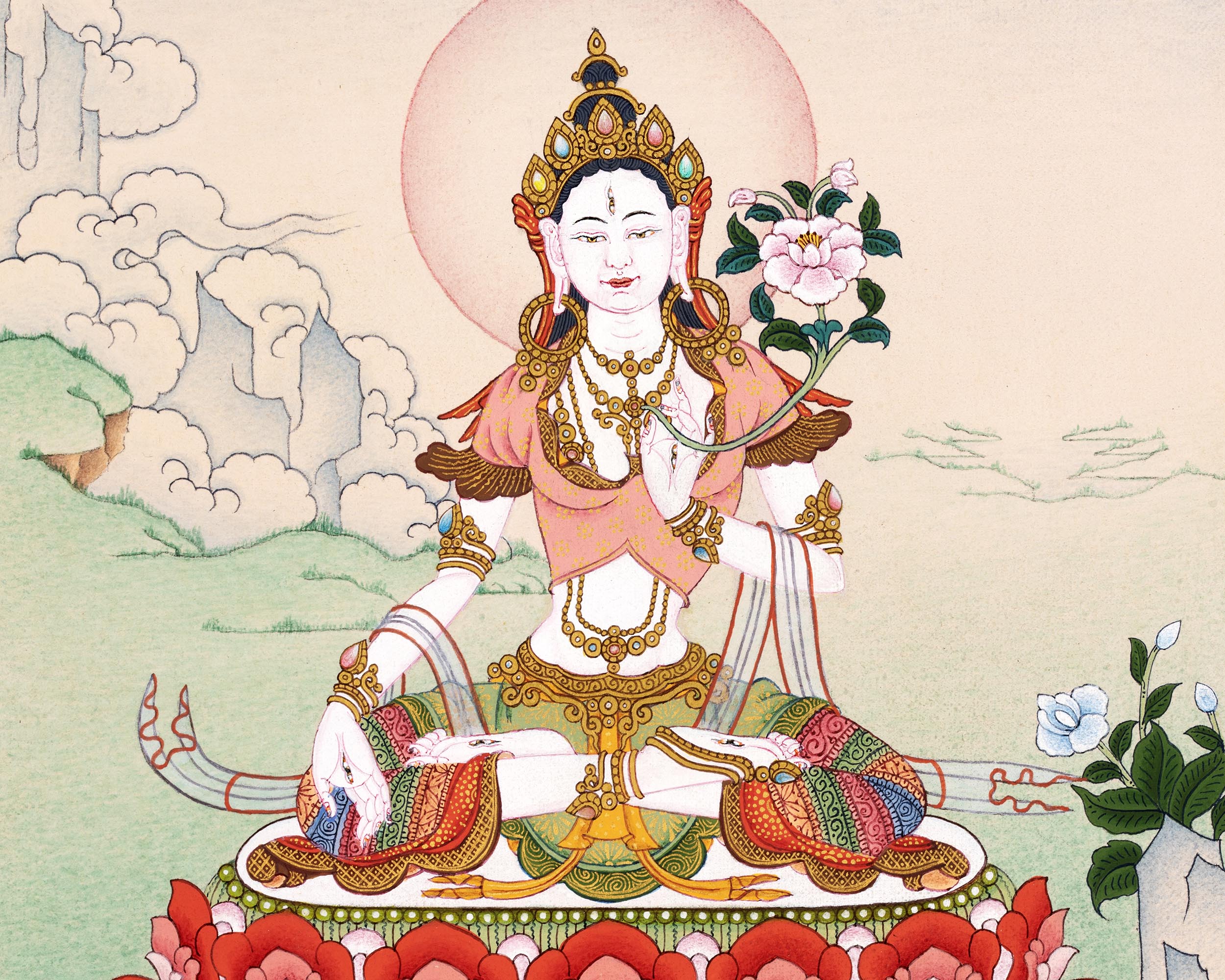 Mini White Tara Thangka | Traditional Tibetan Art