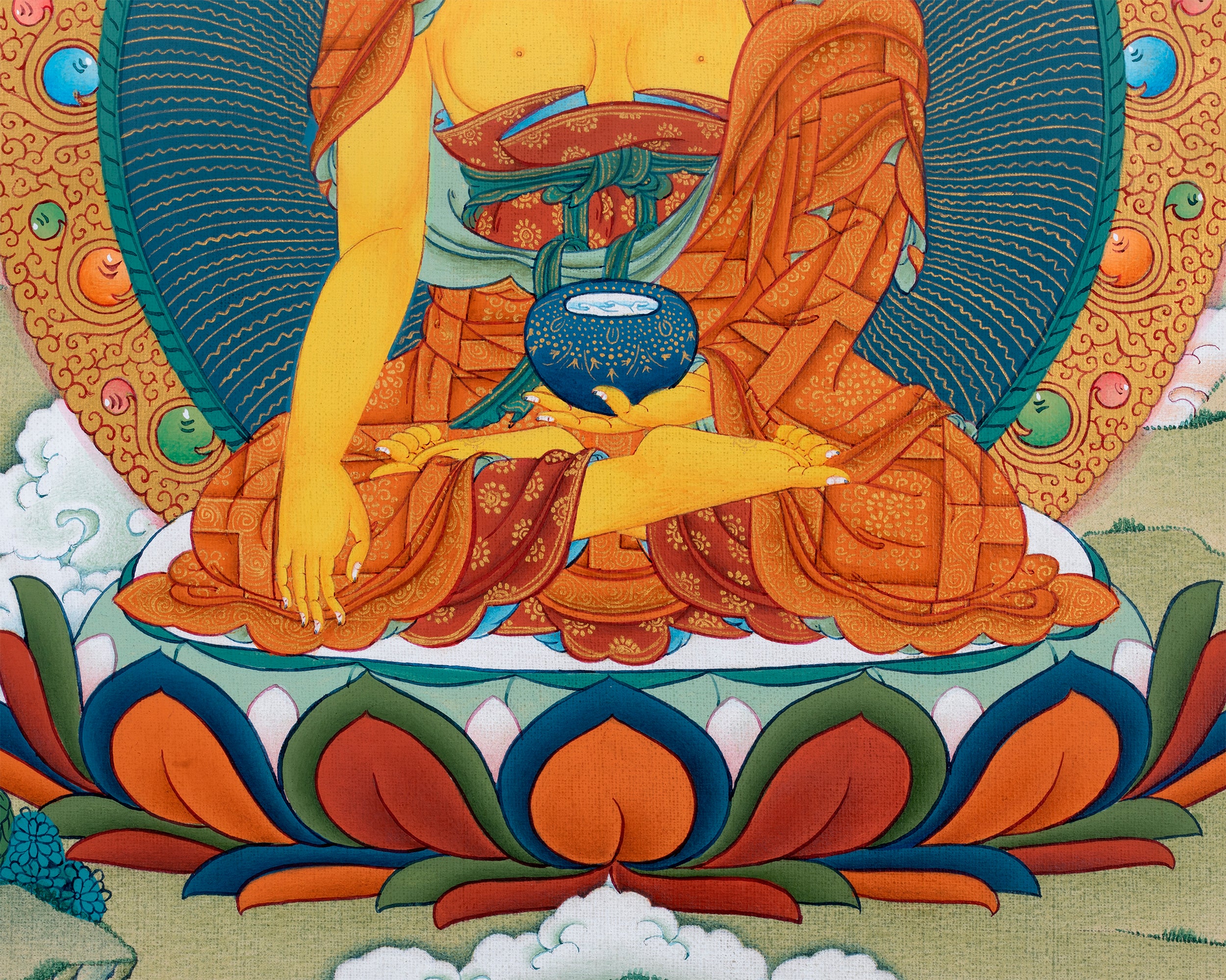 Shakyamuni Buddha Thangka, Hand Painted Tibetan Buddha Painting in 24K Gold