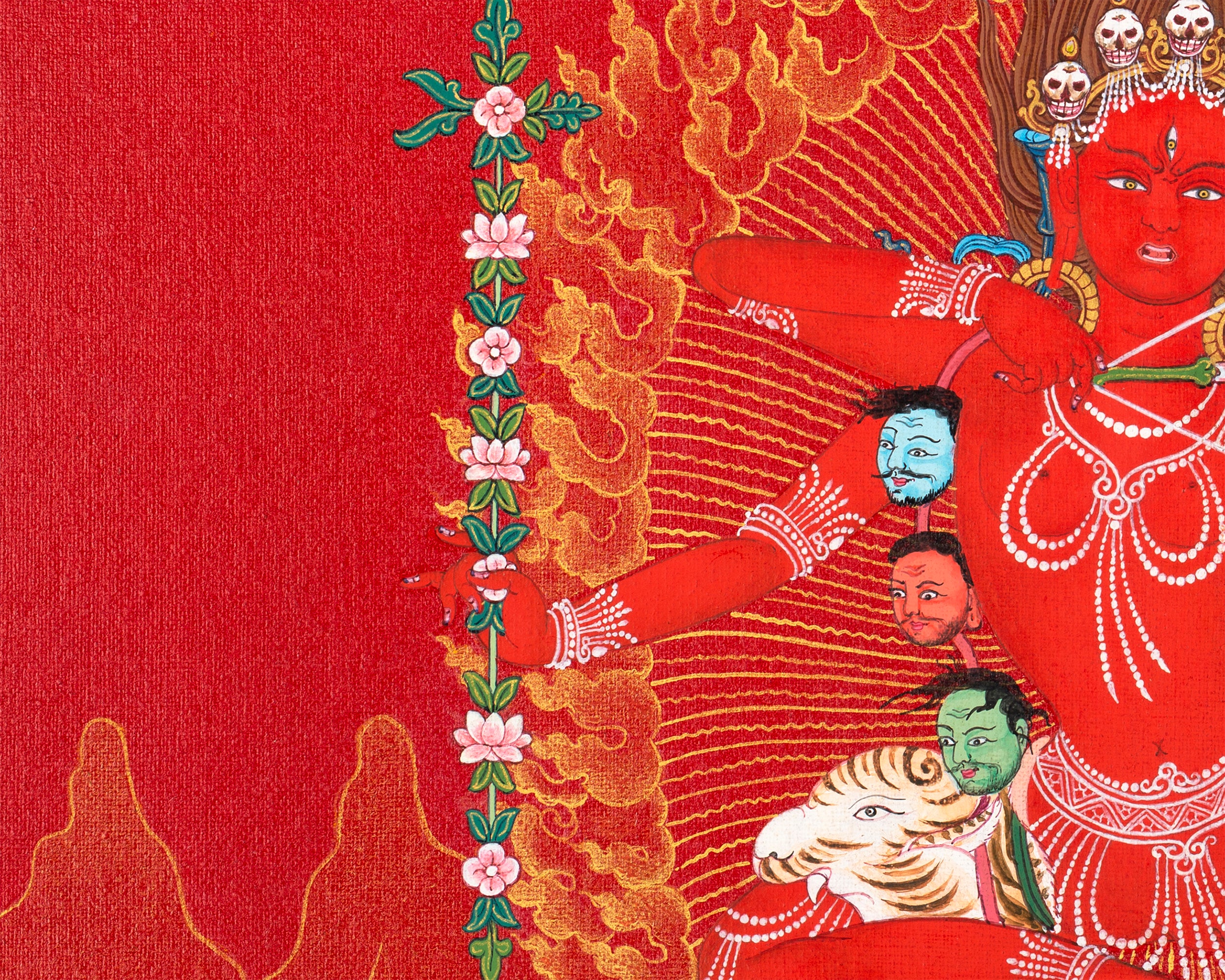 Kurukulla, Tibetan Thangka Painting, Traditional Buddhist Art in 24K Gold