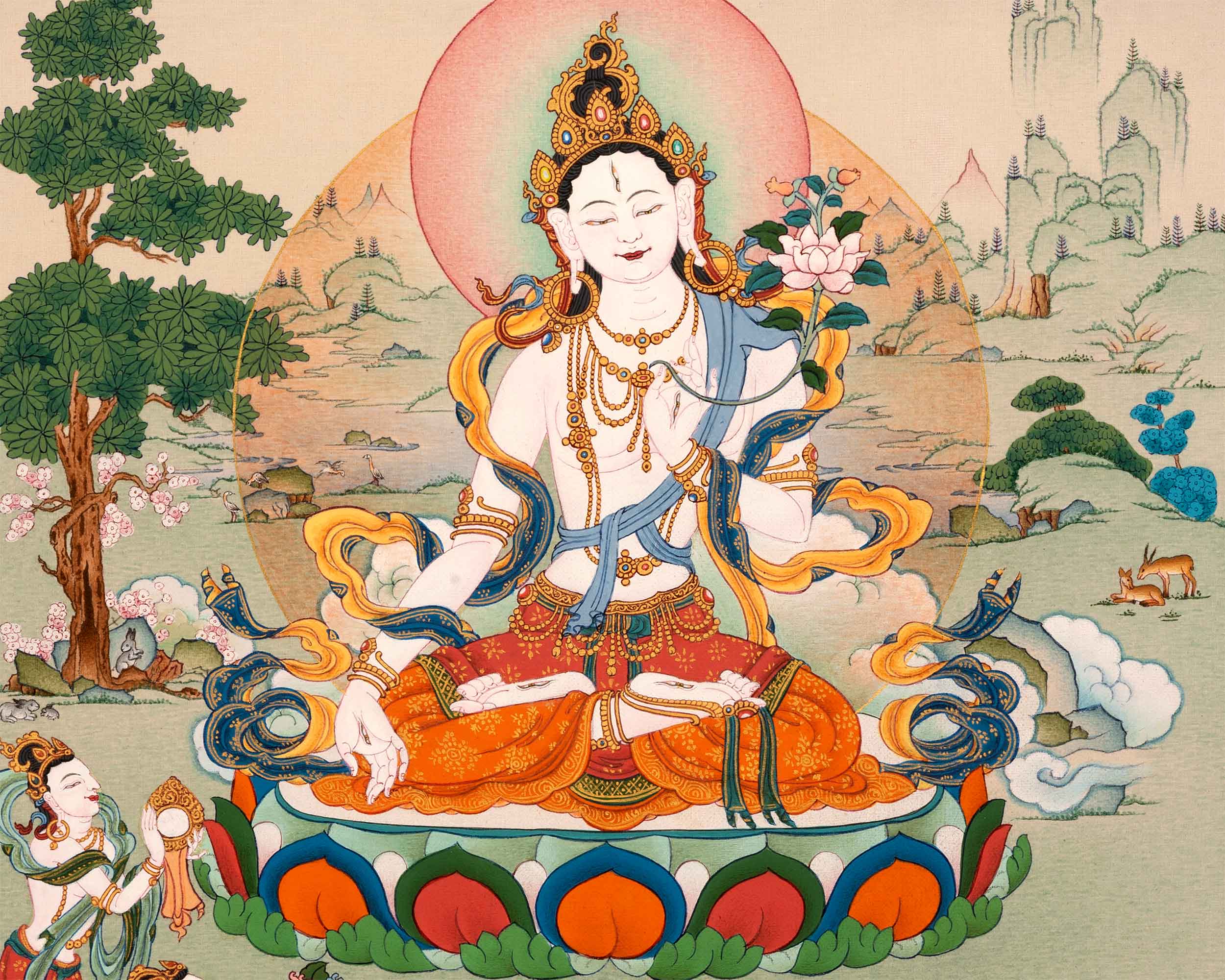 White Tara Goddess Thangka | Tibetan Art of Female Bodhisattva