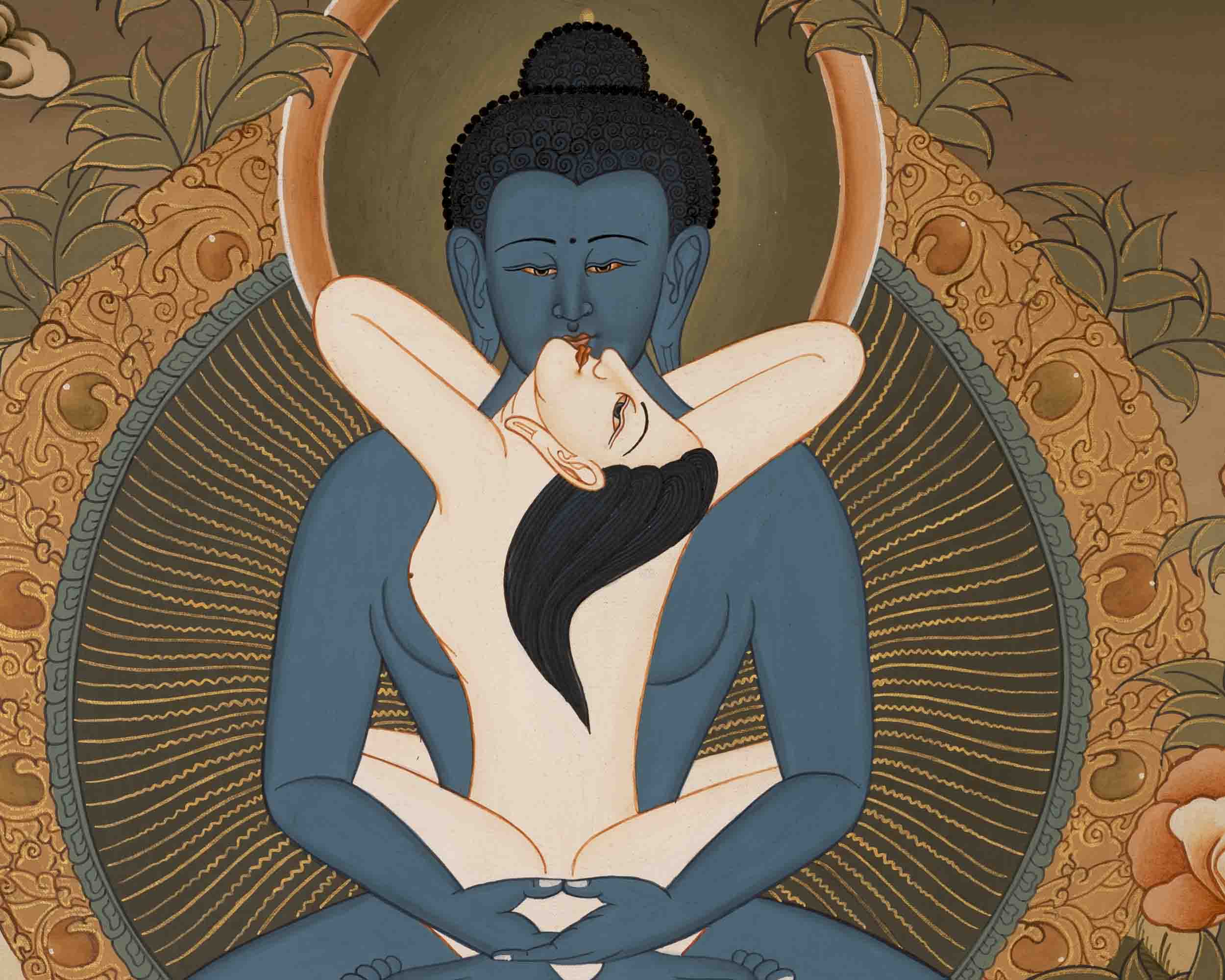 Harmony Unveiled: Samantabhadra Thangka featuring the Yab Yum Buddha in Religious Buddhist Art