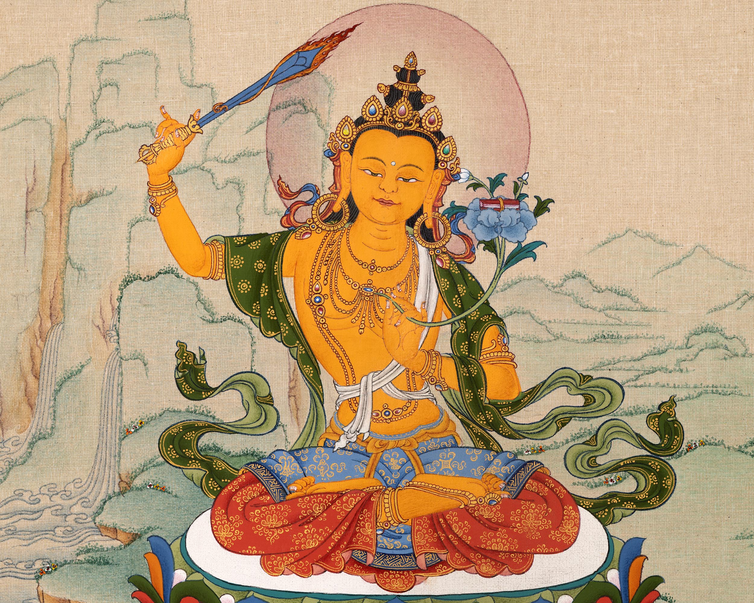 Manjushri Thangka | Traditional Bodhisattva Art